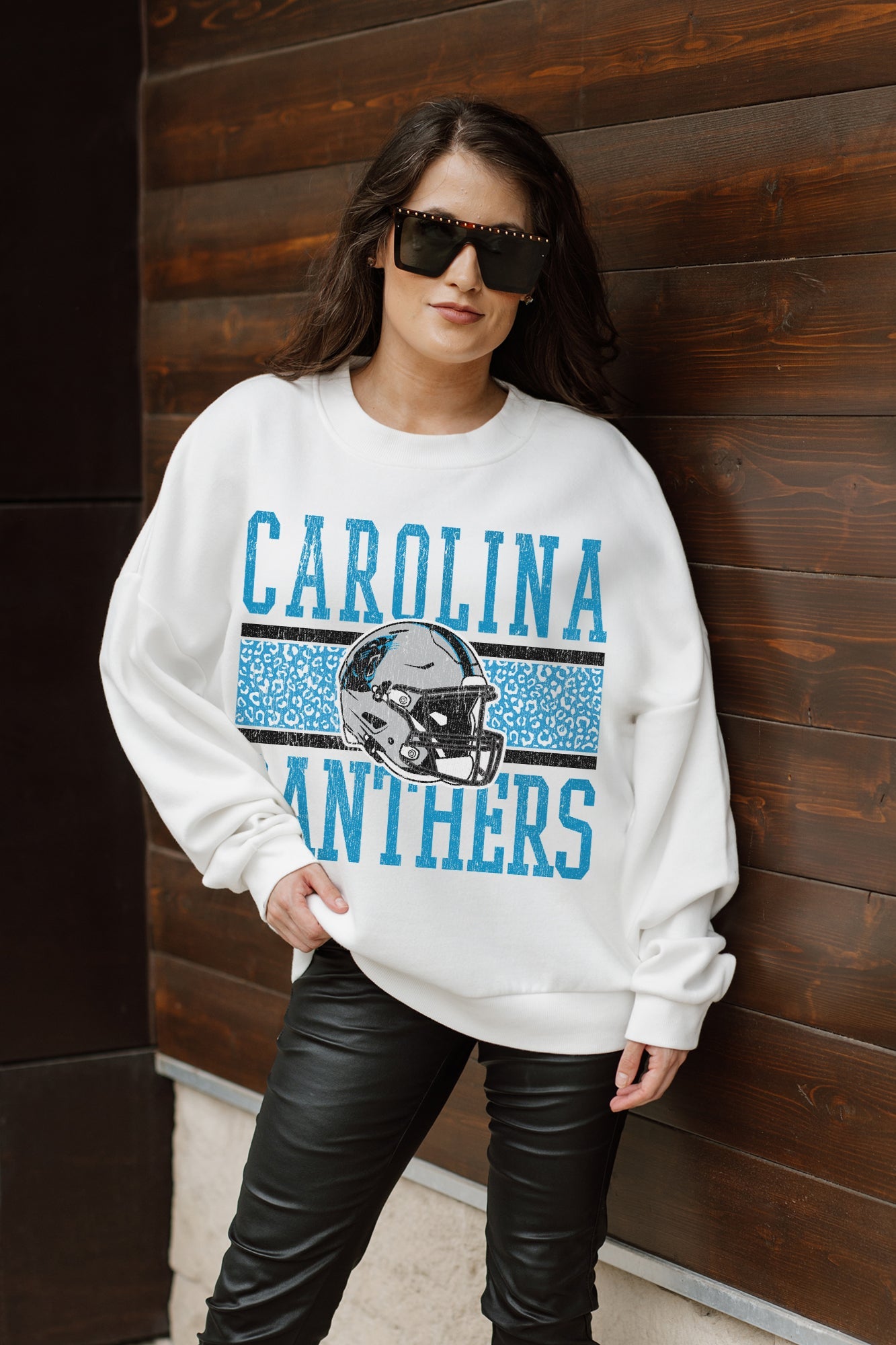 CAROLINA PANTHERS FAIR CATCH PREMIUM FLEECE DROP SHOULDER CREWNECK PULLOVER