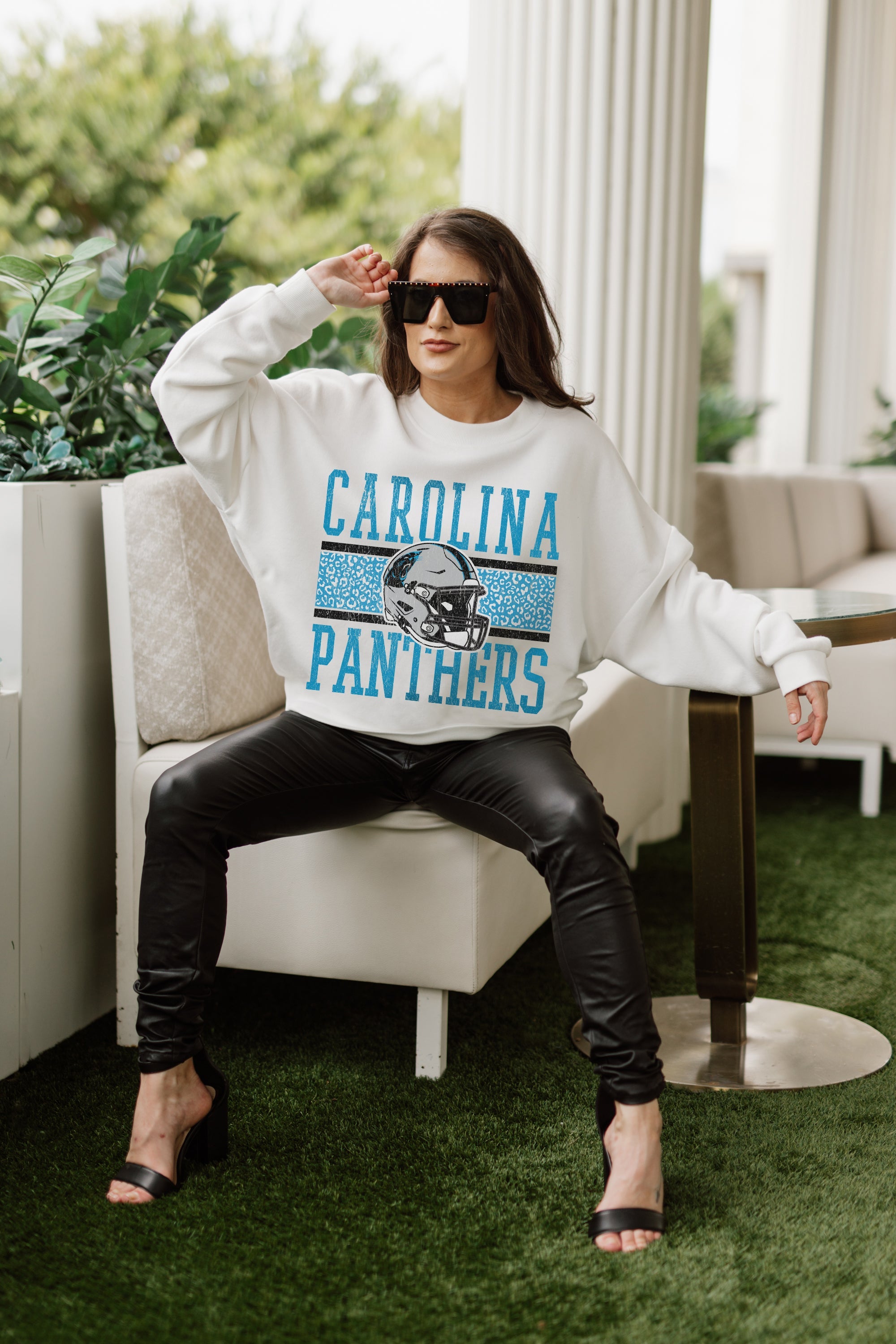 CAROLINA PANTHERS FAIR CATCH PREMIUM FLEECE DROP SHOULDER CREWNECK PULLOVER