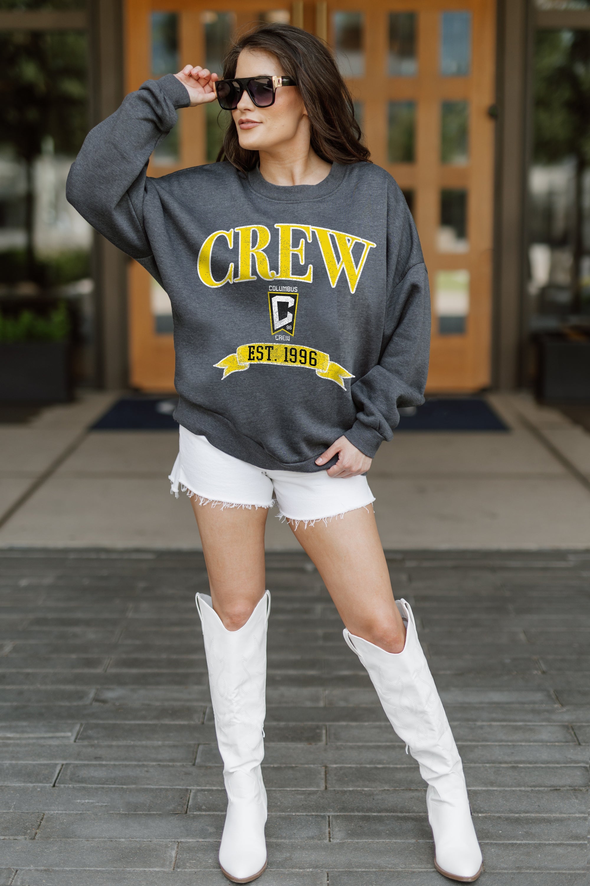 COLUMBUS CREW SC SEAL THE DEAL PREMIUM FLEECE DROP SHOULDER CREWNECK PULLOVER