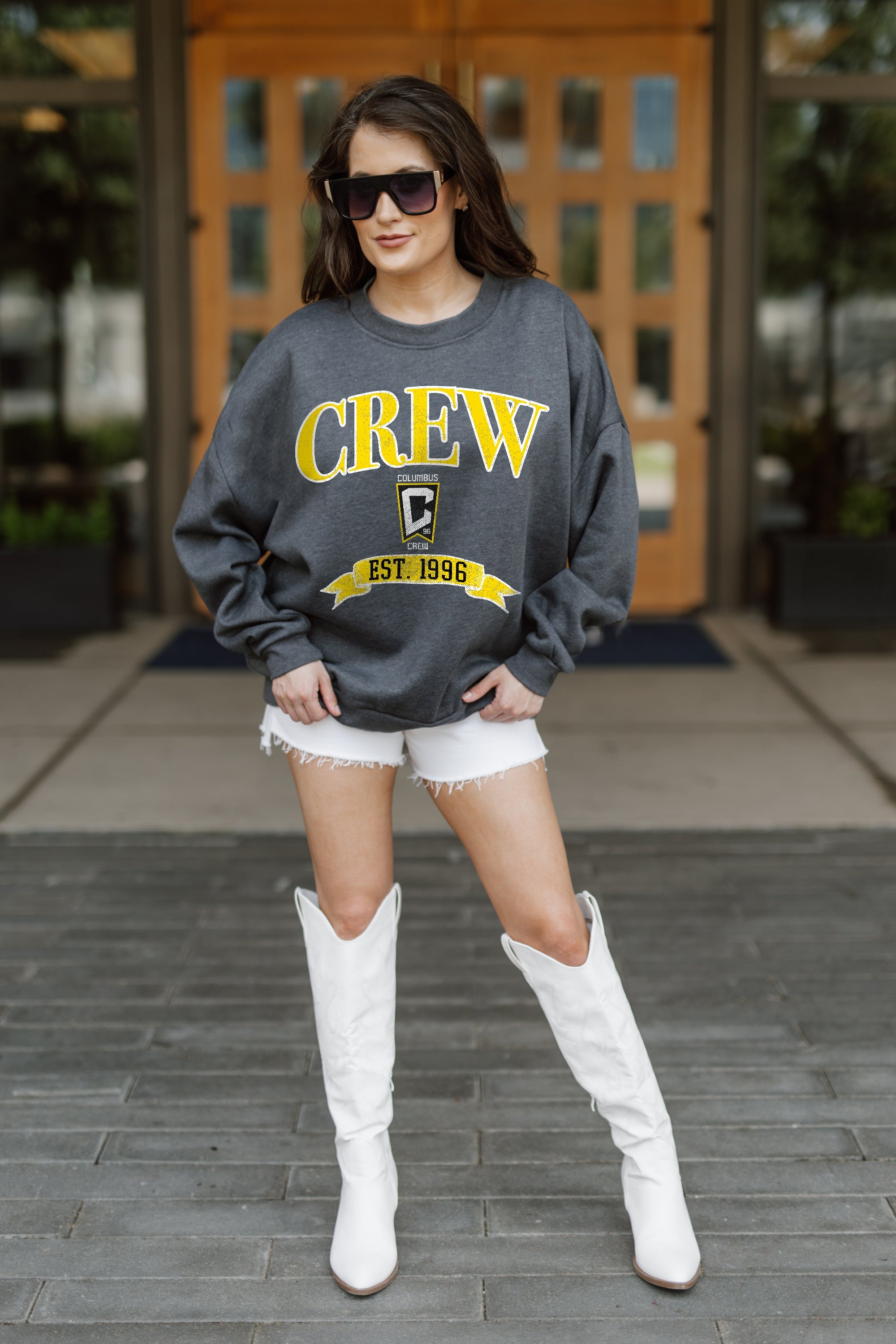 COLUMBUS CREW SC SEAL THE DEAL PREMIUM FLEECE DROP SHOULDER CREWNECK PULLOVER