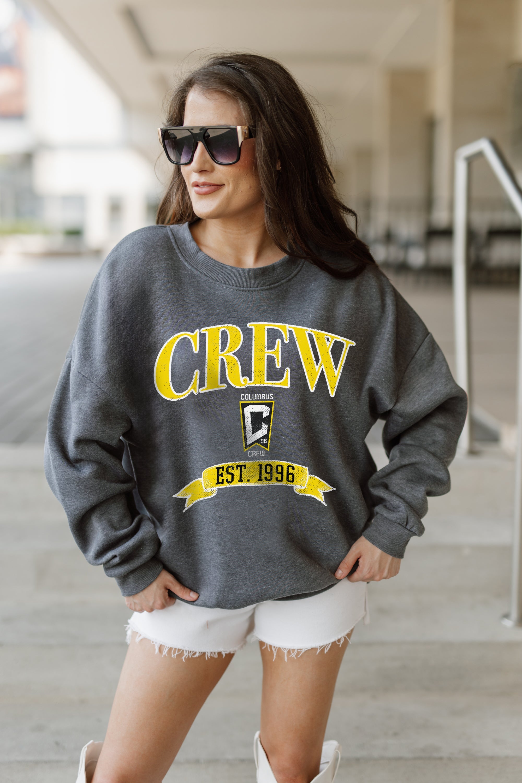 COLUMBUS CREW SC SEAL THE DEAL PREMIUM FLEECE DROP SHOULDER CREWNECK PULLOVER