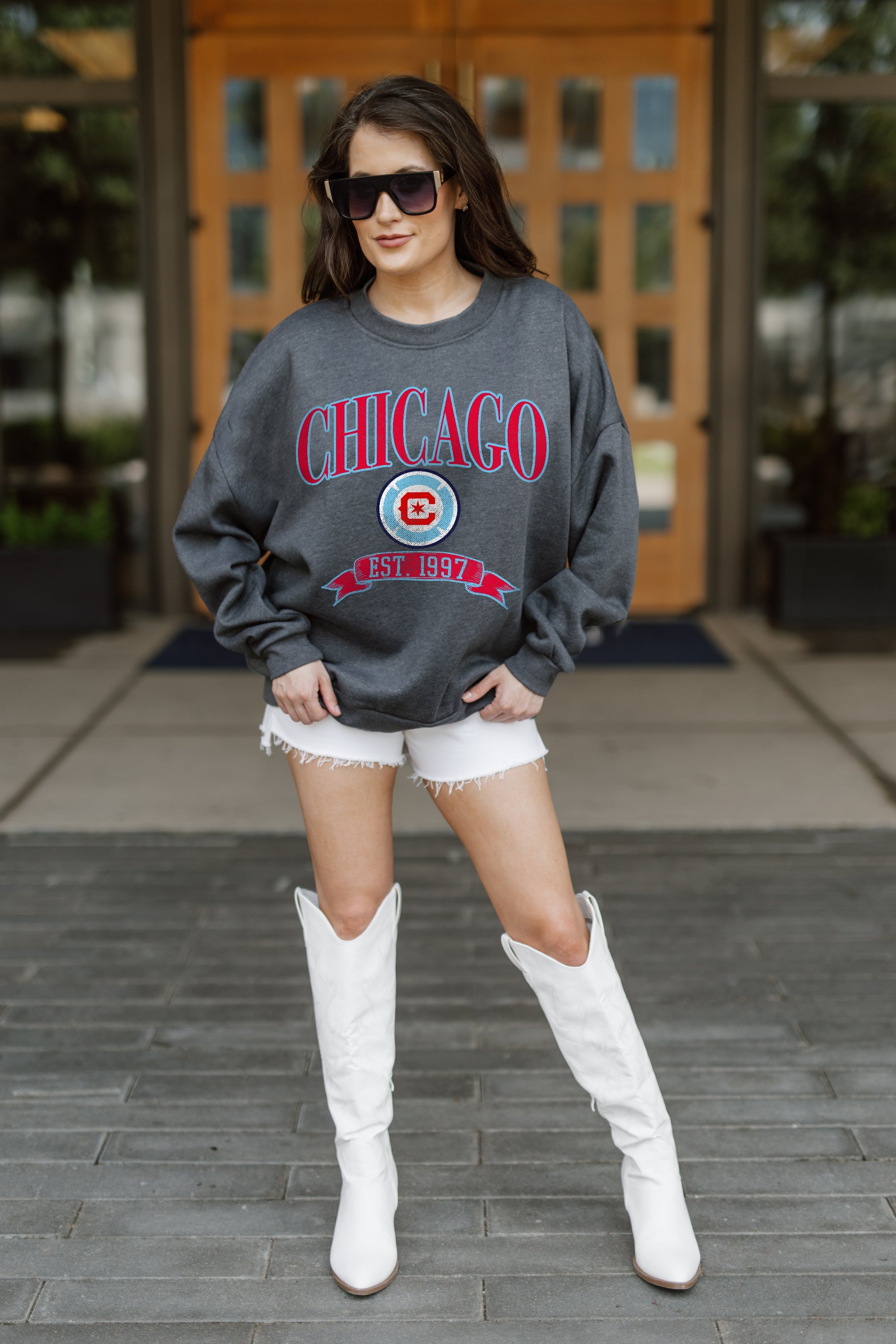 CHICAGO FIRE SC SEAL THE DEAL PREMIUM FLEECE DROP SHOULDER CREWNECK PULLOVER