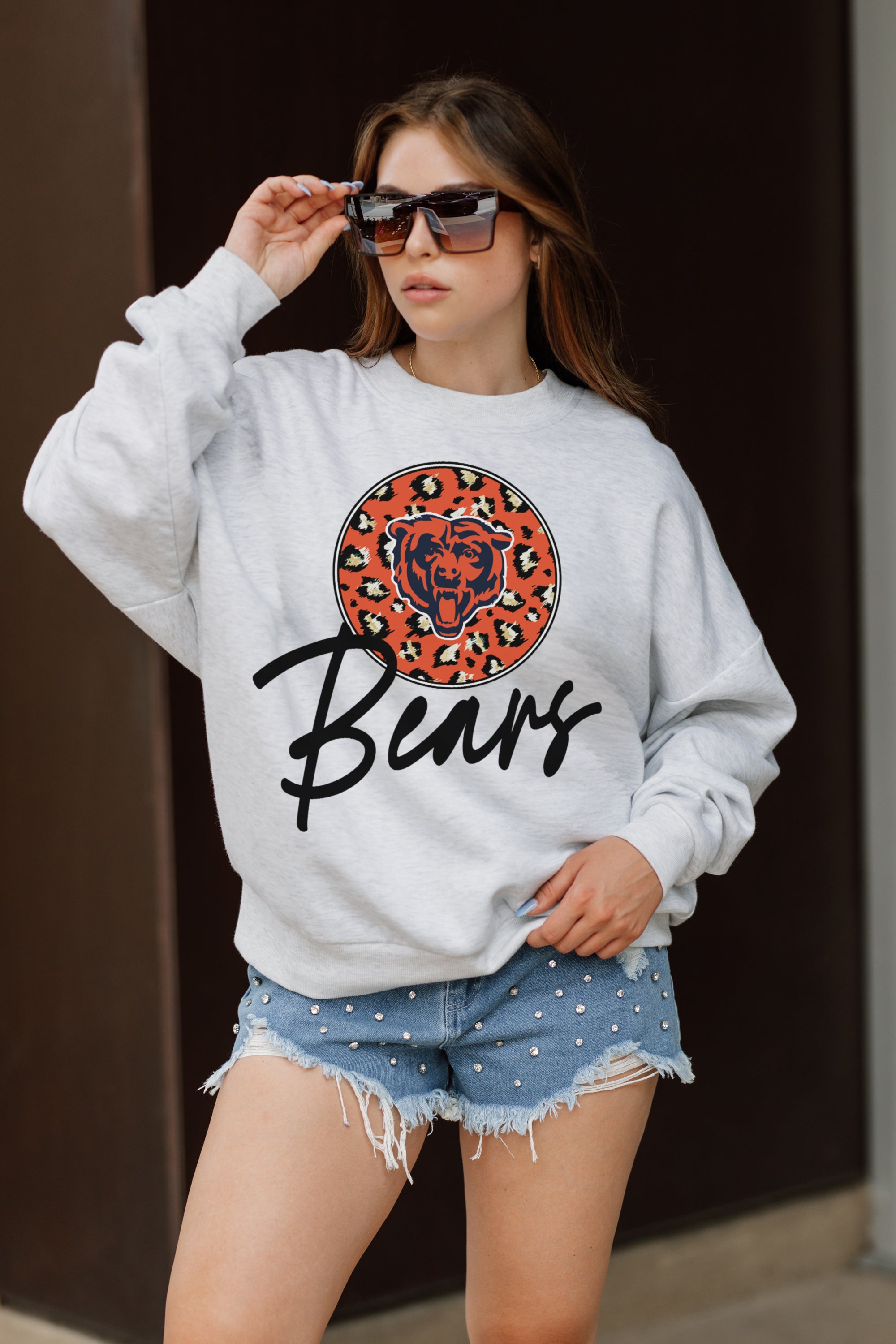 CHICAGO BEARS GOING WILD PREMIUM FLEECE DROP SHOULDER CREWNECK PULLOVER