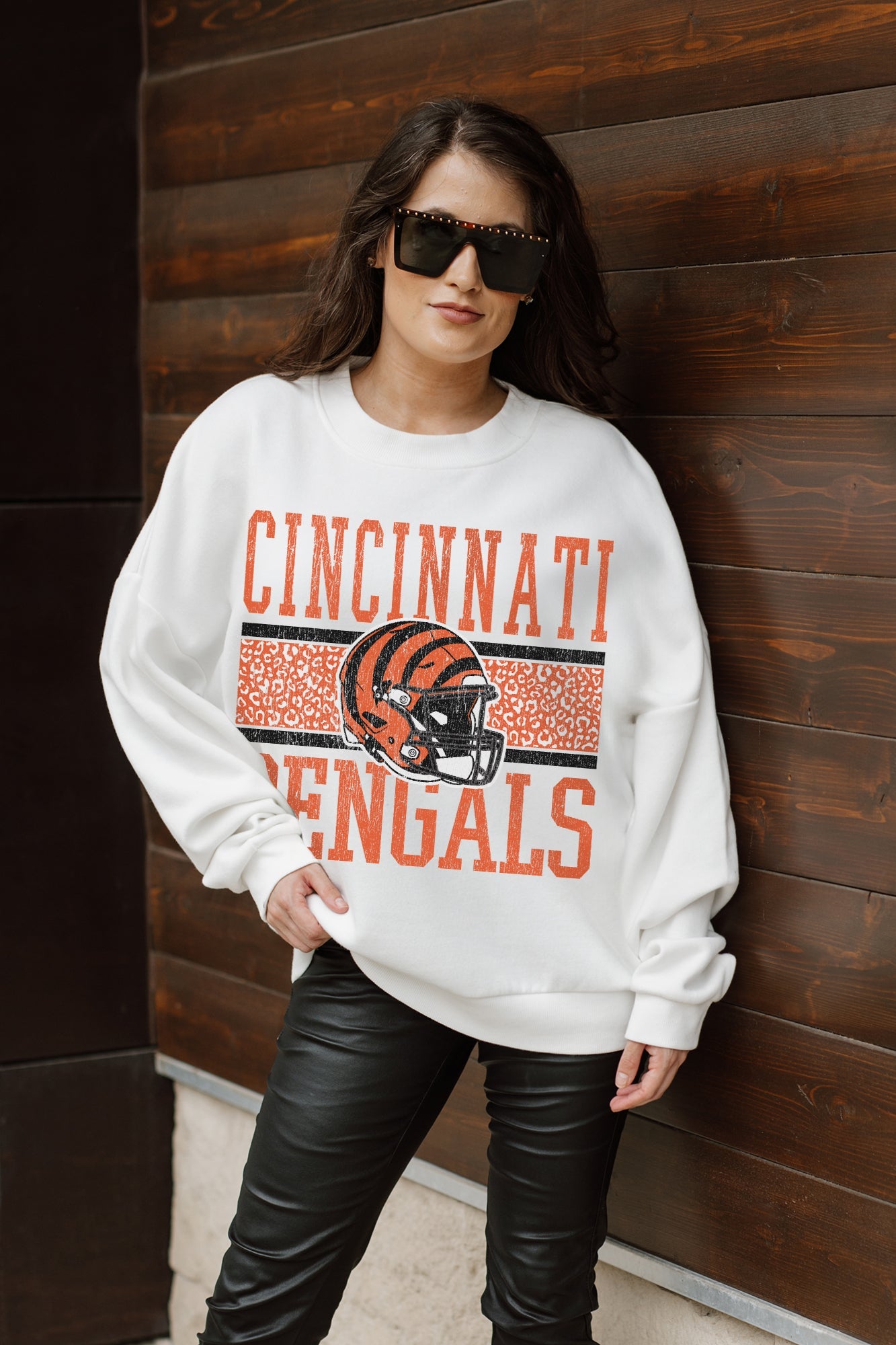 CINCINNATI BENGALS FAIR CATCH PREMIUM FLEECE DROP SHOULDER CREWNECK PULLOVER