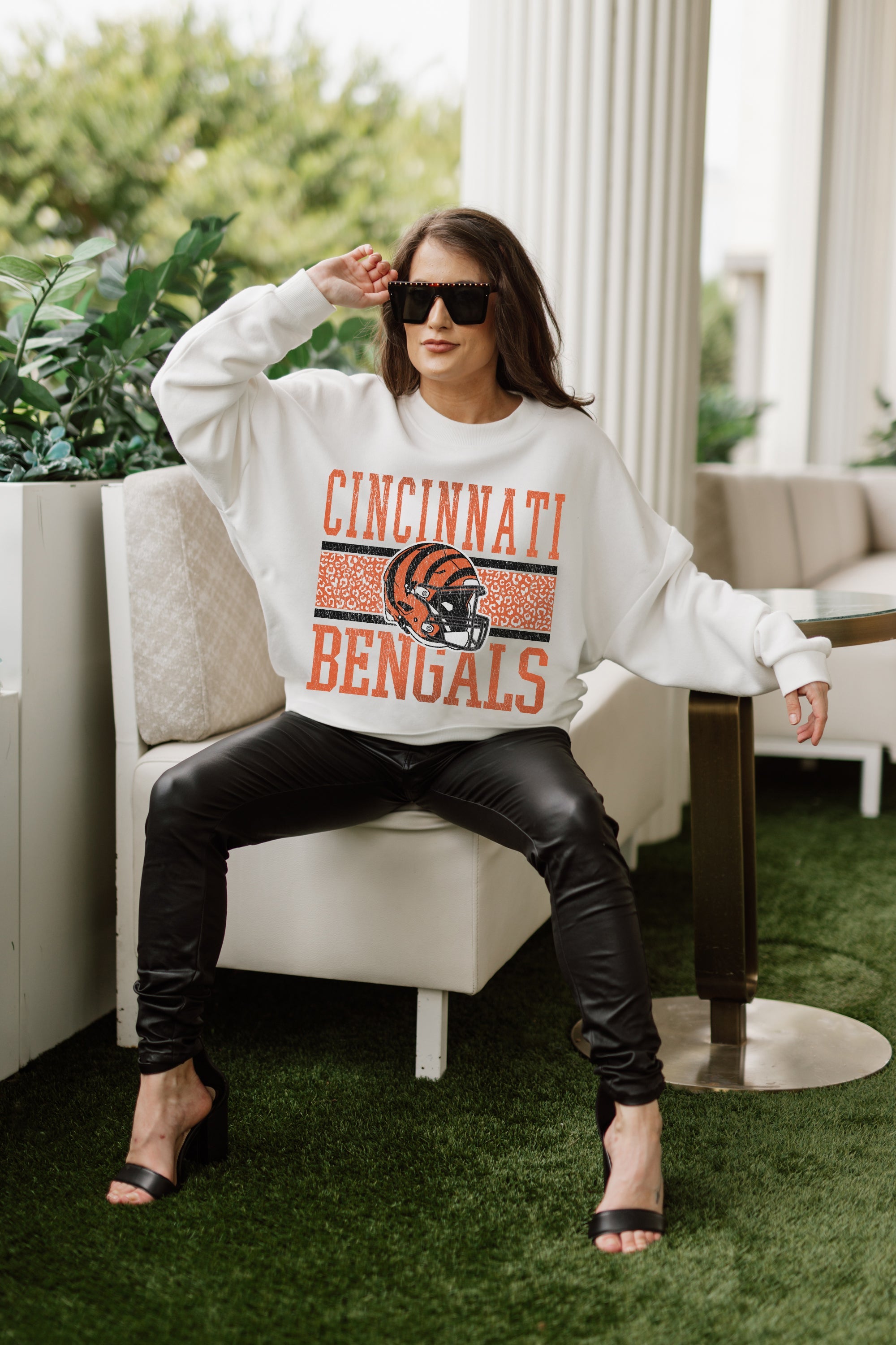 CINCINNATI BENGALS FAIR CATCH PREMIUM FLEECE DROP SHOULDER CREWNECK PULLOVER