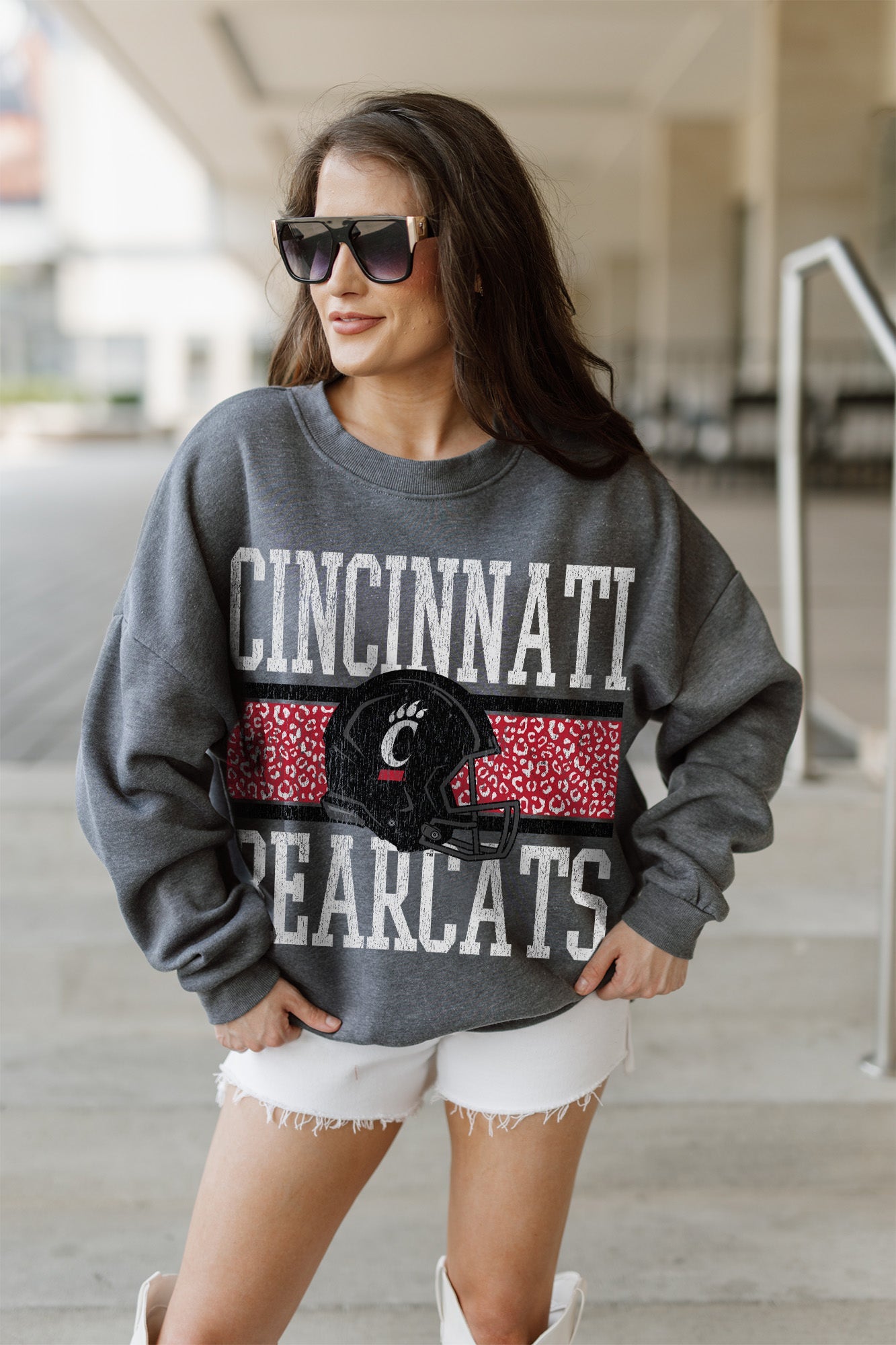 CINCINNATI BEARCATS WILD TAILGATE PREMIUM FLEECE DROP SHOULDER CREWNECK PULLOVER