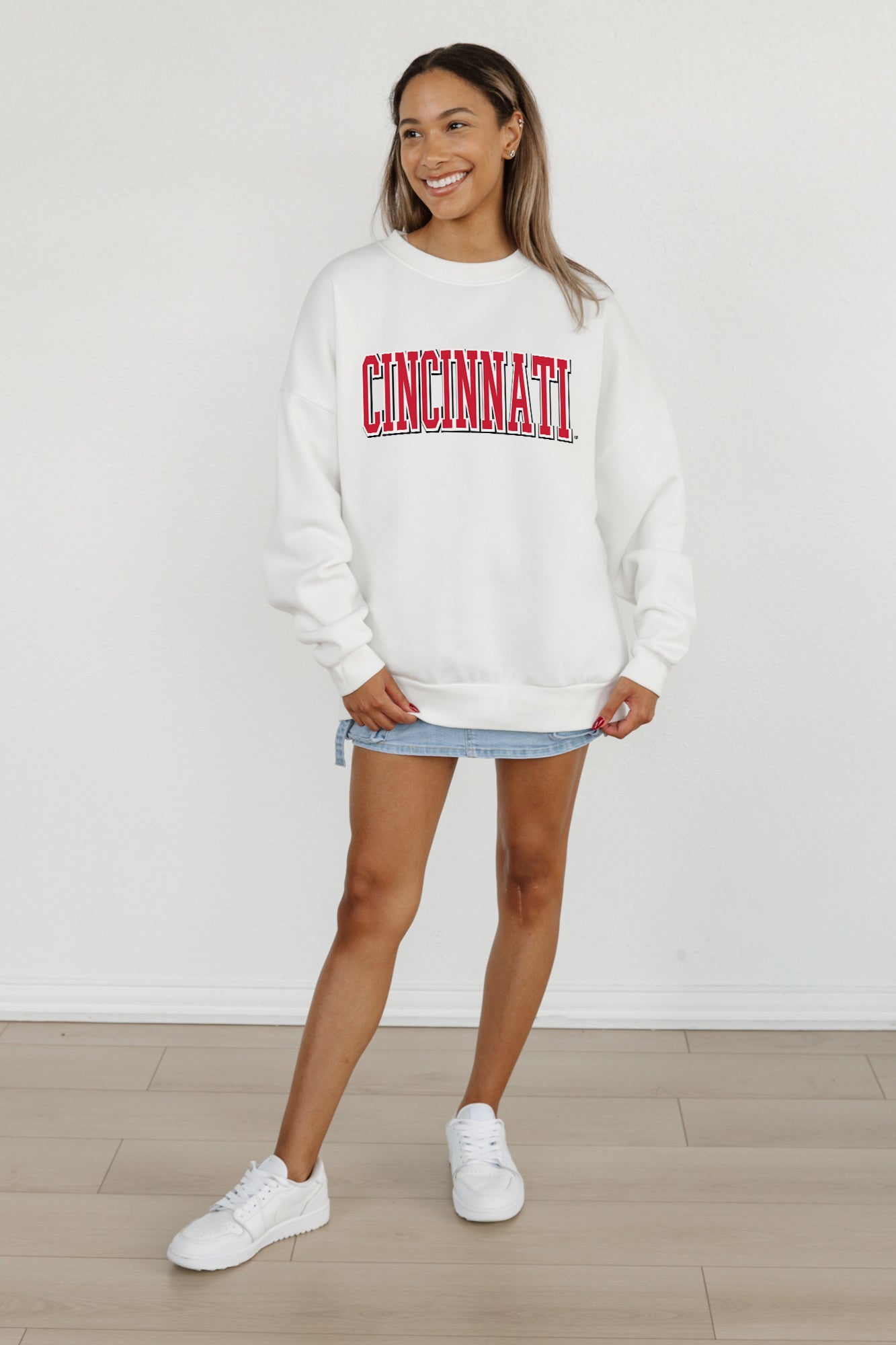 CINCINNATI BEARCATS ALL-STAR APPEAL PREMIUM FLEECE DROP SHOULDER CREWNECK PULLOVER BY MADI PREWETT TROUTT