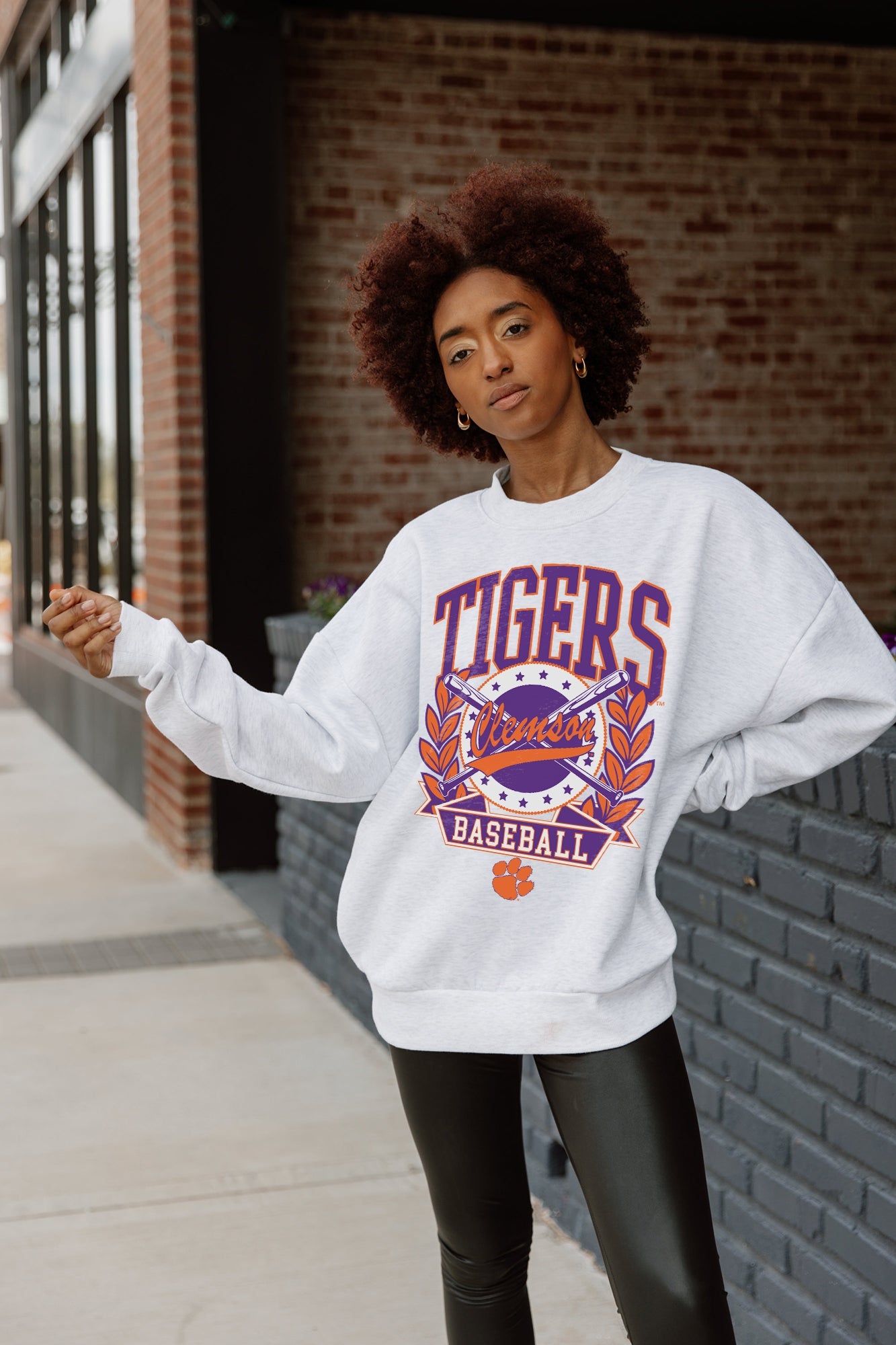 CLEMSON TIGERS BASES LOADED PREMIUM FLEECE DROP SHOULDER CREWNECK PULLOVER