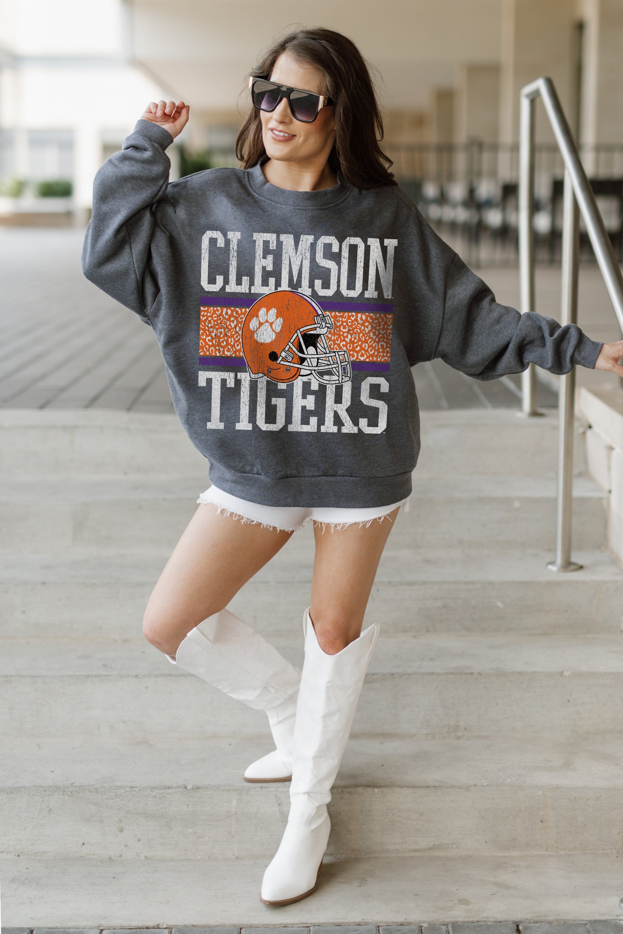 CLEMSON TIGERS WILD TAILGATE PREMIUM FLEECE DROP SHOULDER CREWNECK PULLOVER