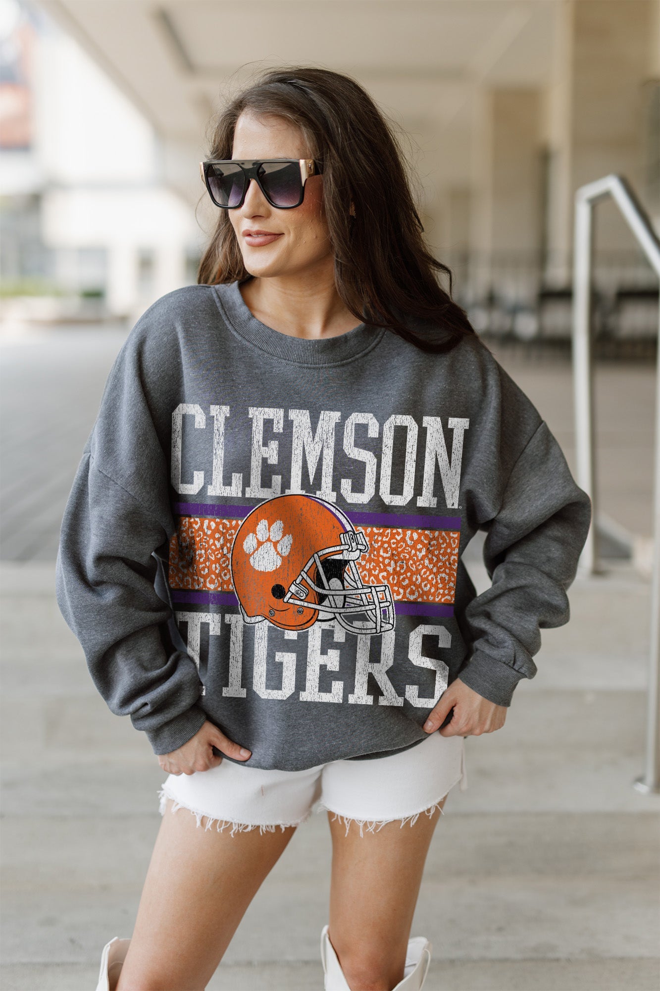 CLEMSON TIGERS WILD TAILGATE PREMIUM FLEECE DROP SHOULDER CREWNECK PULLOVER