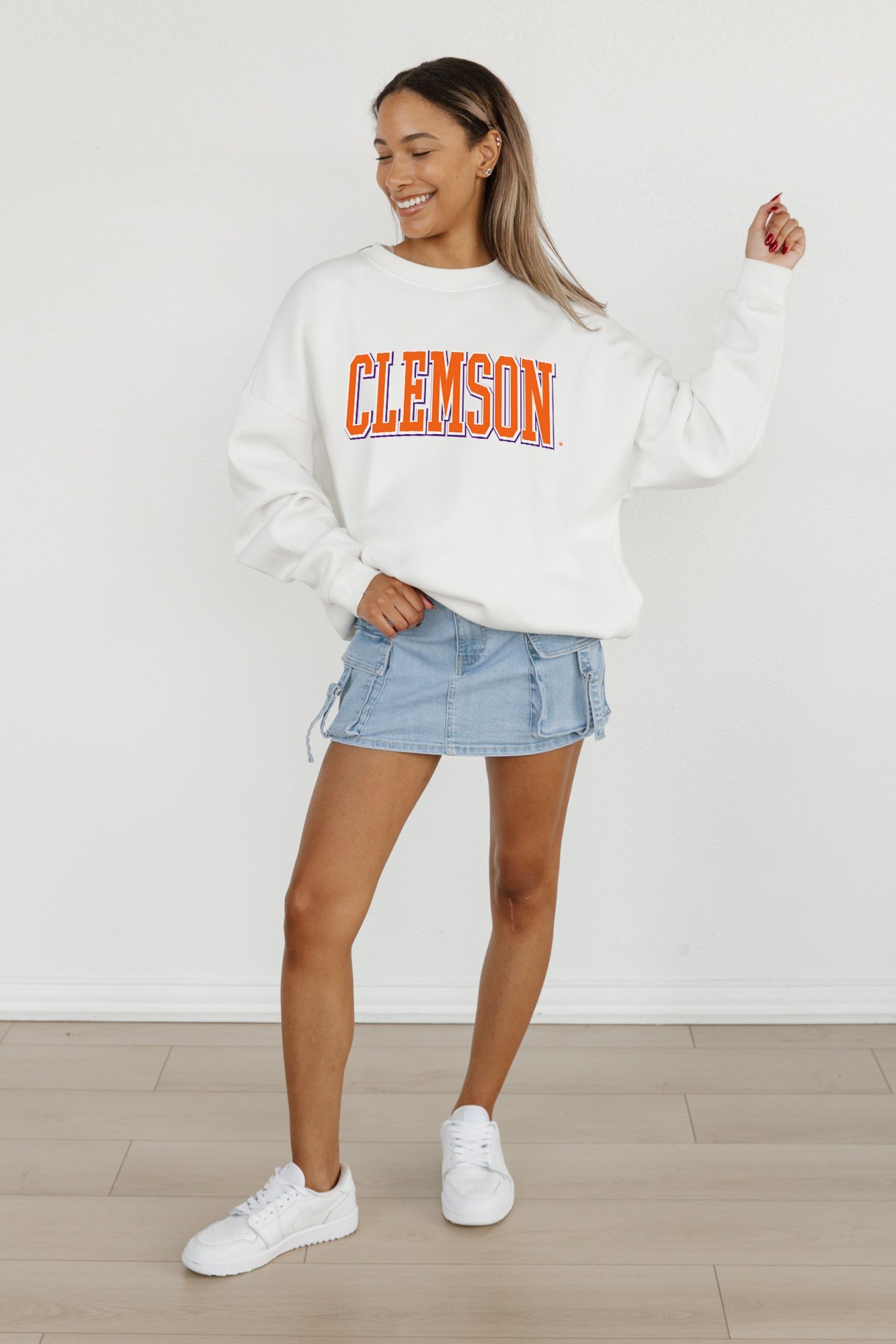 CLEMSON TIGERS ALL-STAR APPEAL PREMIUM FLEECE DROP SHOULDER CREWNECK PULLOVER BY MADI PREWETT TROUTT