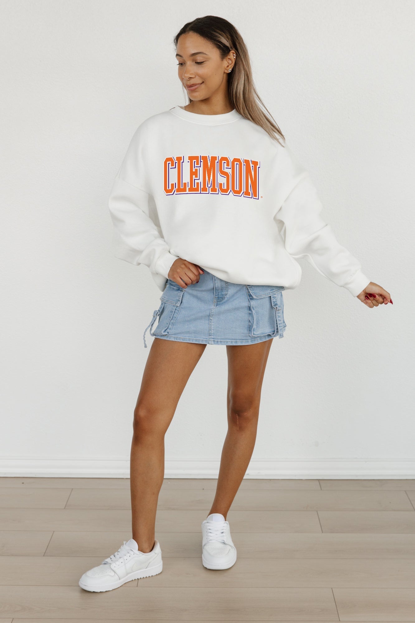 CLEMSON TIGERS ALL-STAR APPEAL PREMIUM FLEECE DROP SHOULDER CREWNECK PULLOVER BY MADI PREWETT TROUTT