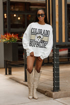 COLORADO BUFFALOES FAIR CATCH PREMIUM FLEECE DROP SHOULDER CREWNECK PULLOVER