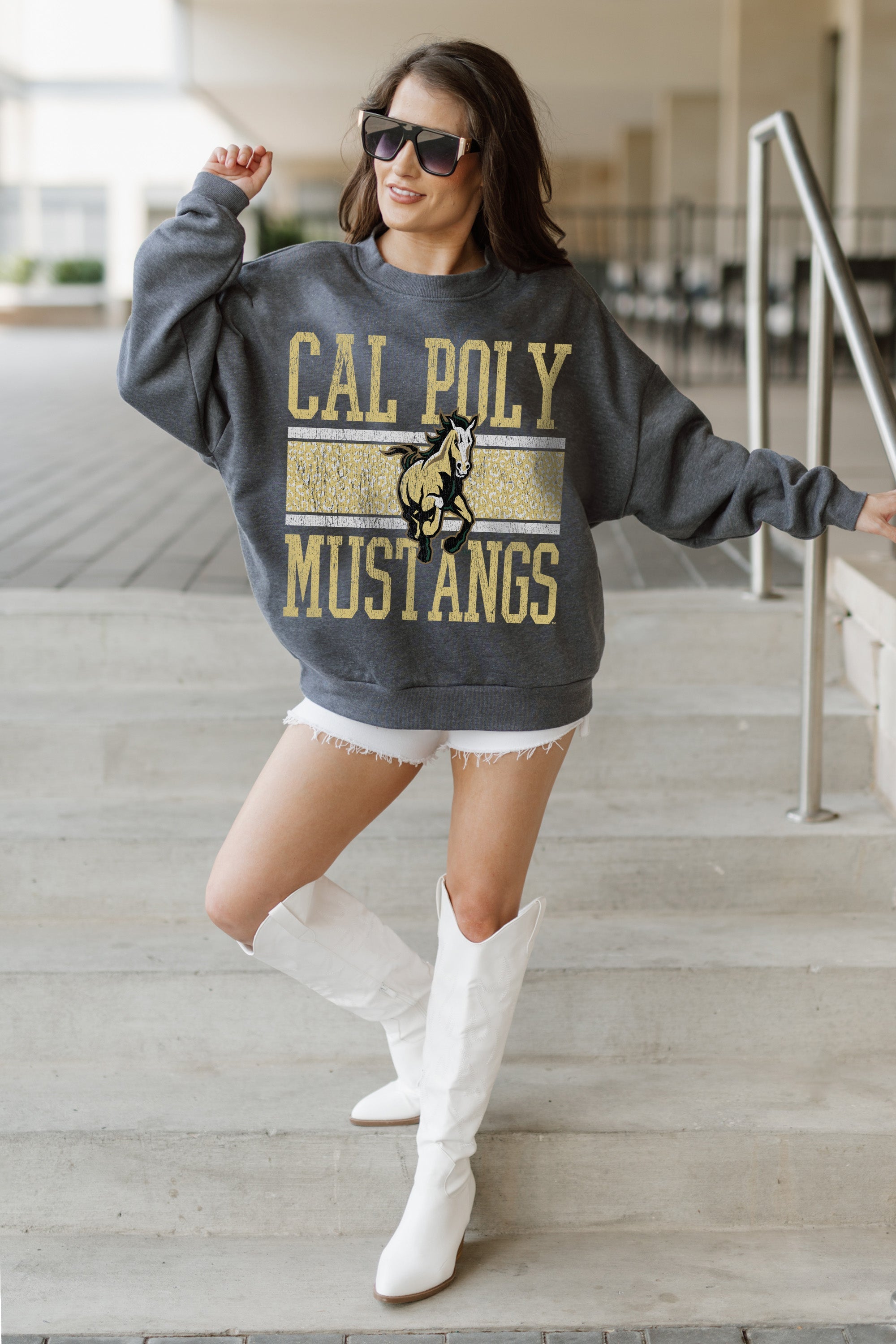 CAL POLY MUSTANGS WILD TAILGATE PREMIUM FLEECE DROP SHOULDER CREWNECK PULLOVER