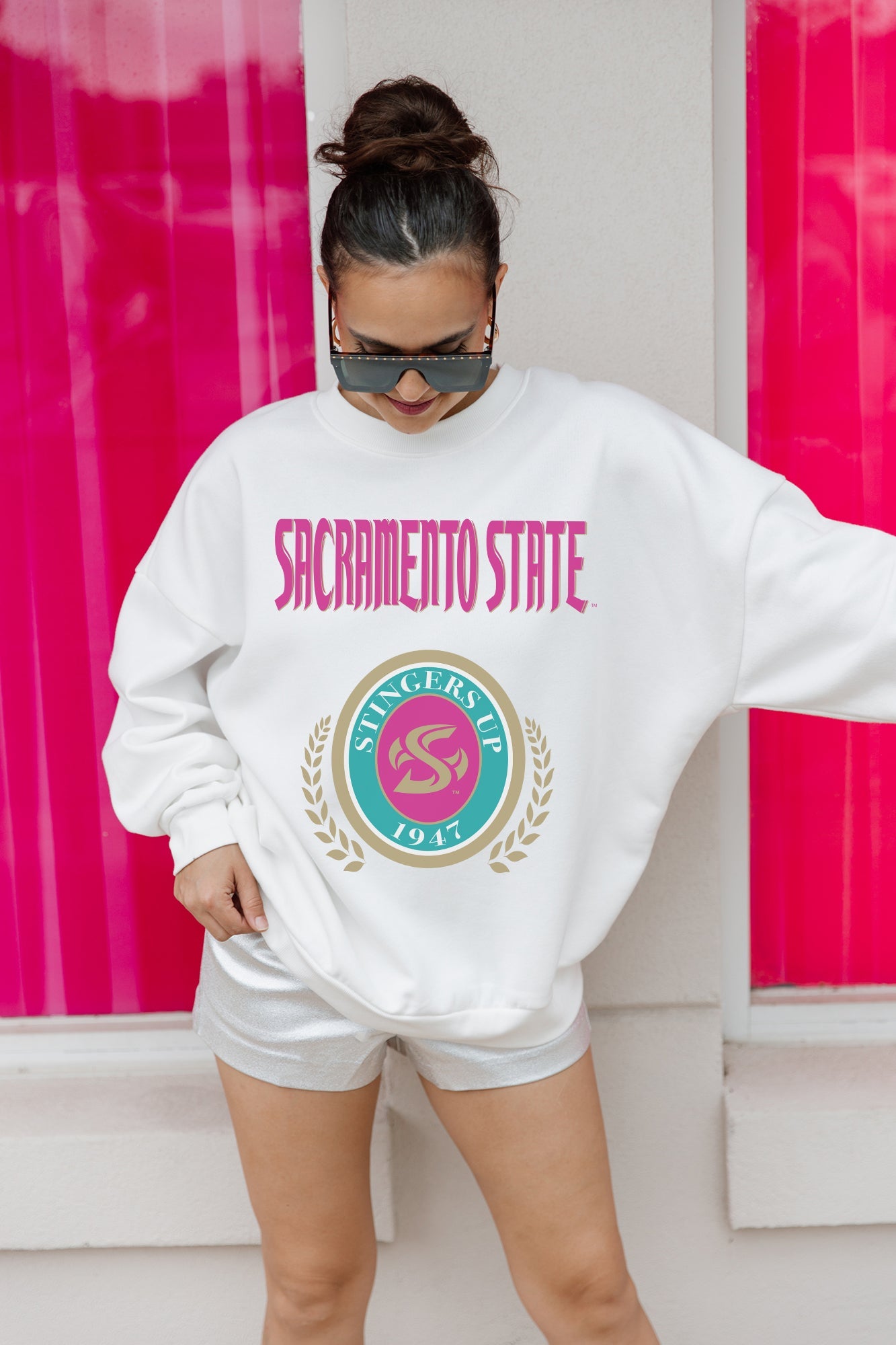 SACRAMENTO STATE HORNETS GOAL GETTER PREMIUM FLEECE DROP SHOULDER CREWNECK PULLOVER