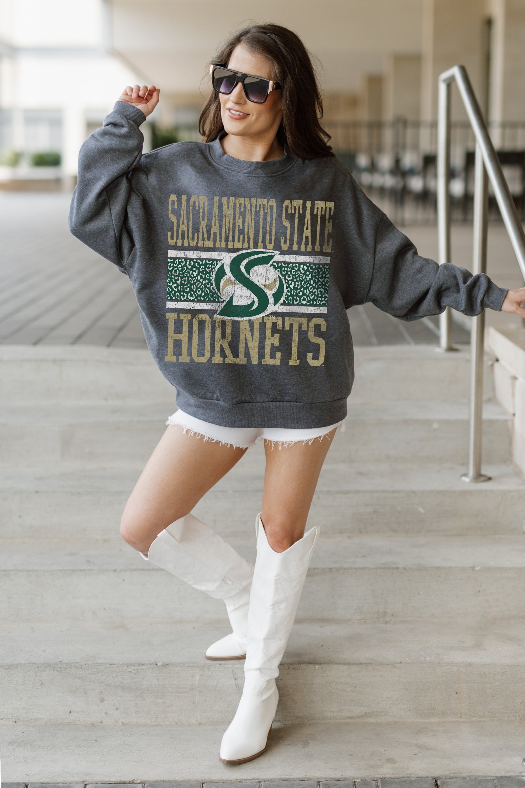 SACRAMENTO STATE HORNETS WILD TAILGATE PREMIUM FLEECE DROP SHOULDER CREWNECK PULLOVER