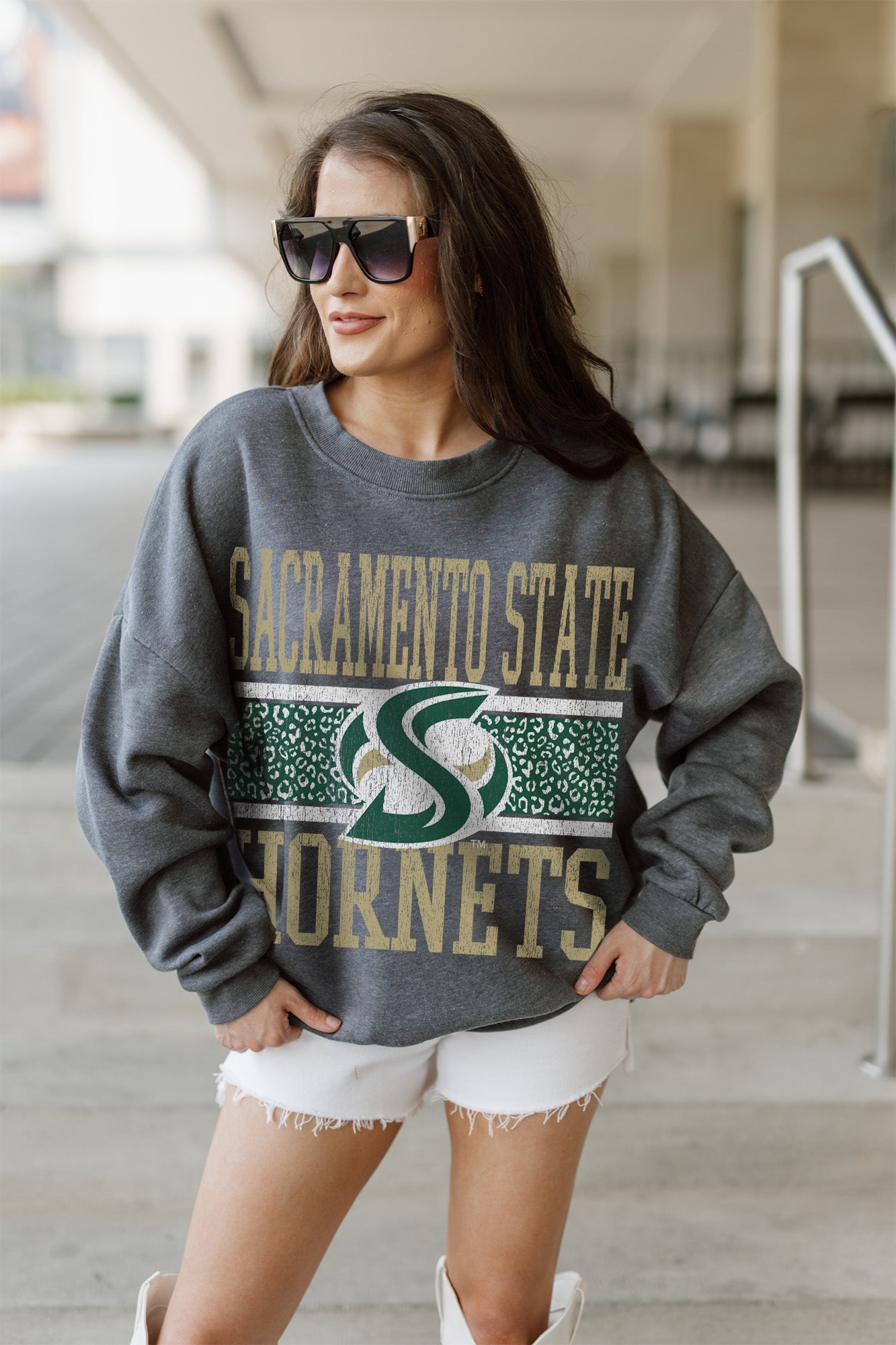 SACRAMENTO STATE HORNETS WILD TAILGATE PREMIUM FLEECE DROP SHOULDER CREWNECK PULLOVER