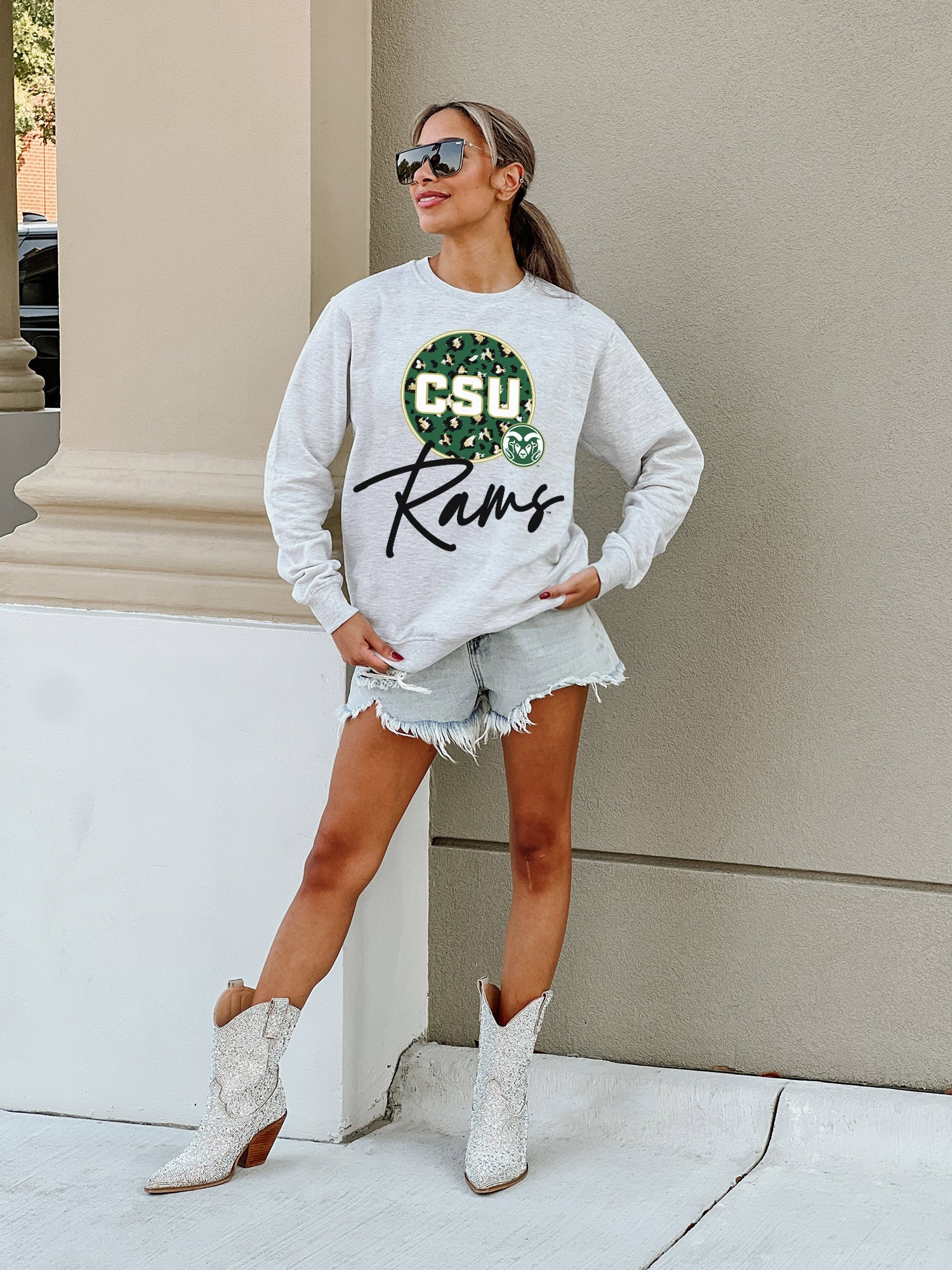 COLORADO STATE RAMS GOING WILD PREMIUM FLEECE DROP SHOULDER CREWNECK PULLOVER