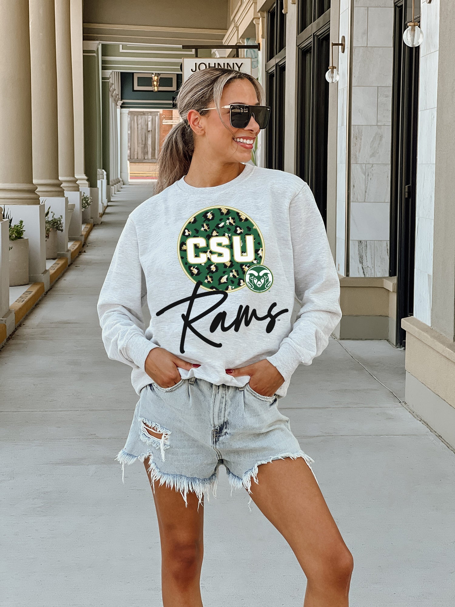 COLORADO STATE RAMS GOING WILD PREMIUM FLEECE DROP SHOULDER CREWNECK PULLOVER