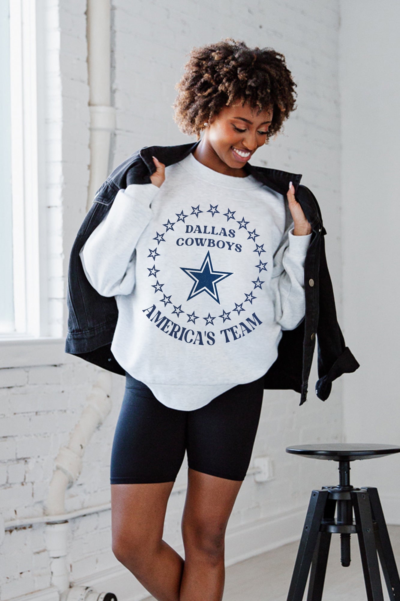 DALLAS COWBOYS SUPERSTAR PREMIUM FLEECE DROP SHOULDER CREWNECK PULLOVER