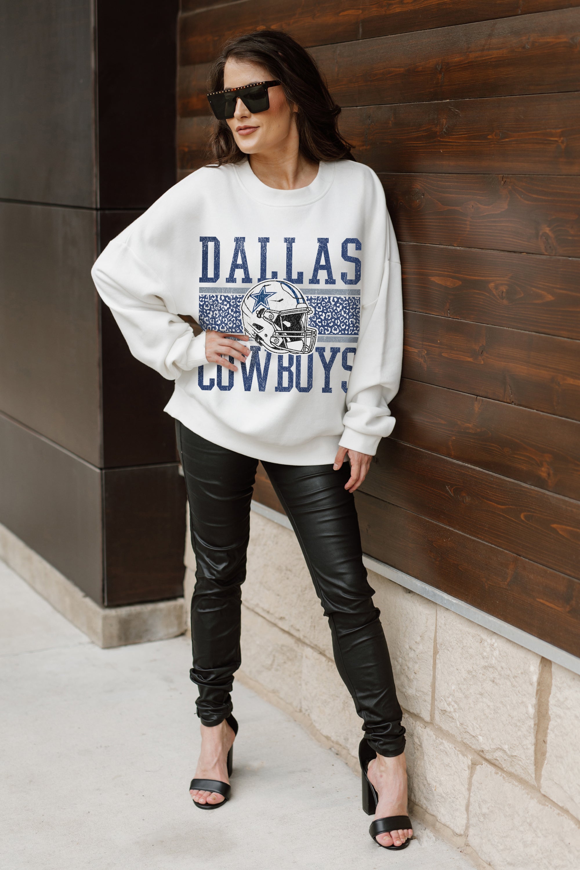 DALLAS COWBOYS FAIR CATCH PREMIUM FLEECE DROP SHOULDER CREWNECK PULLOVER