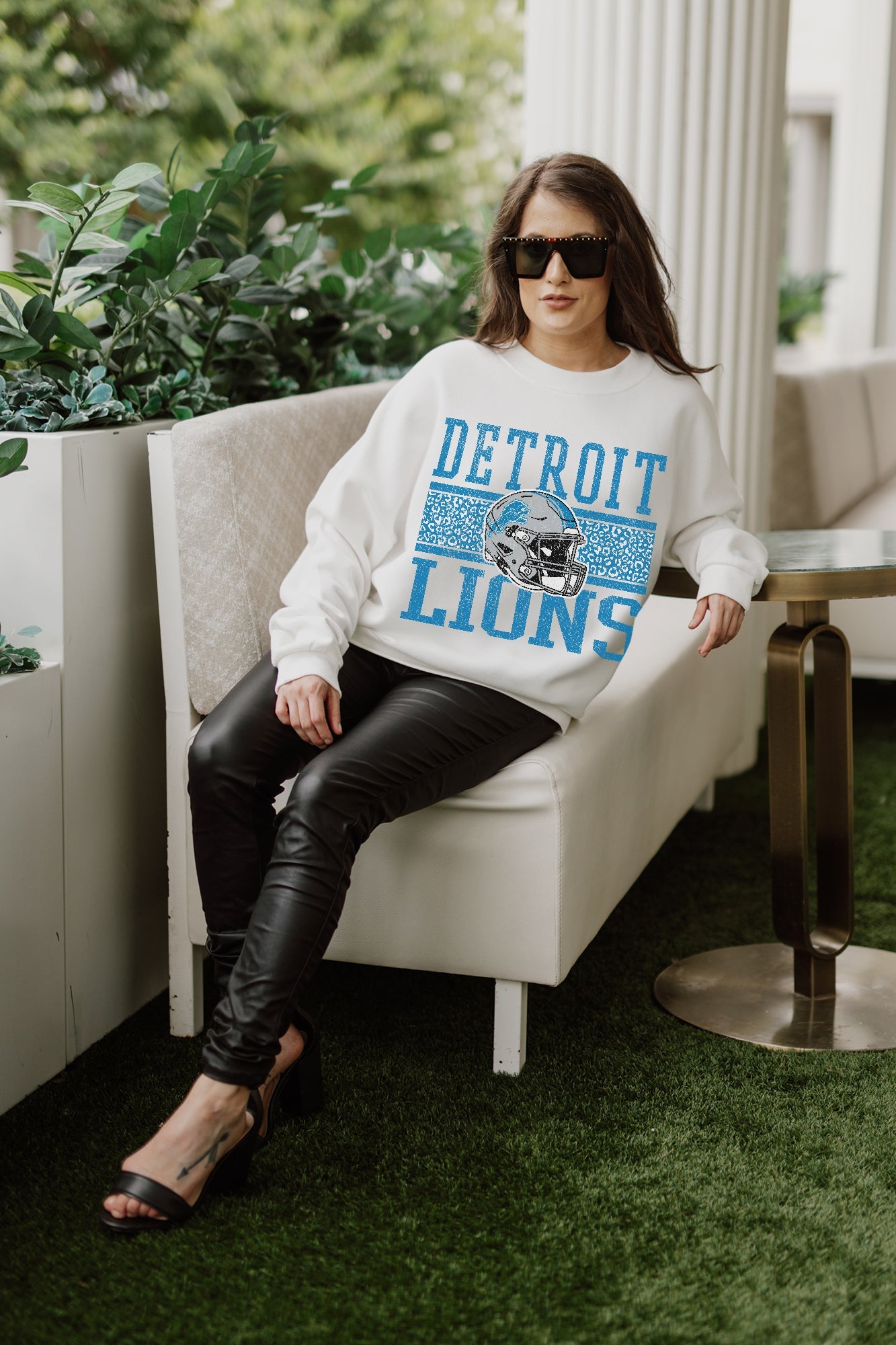 DETROIT LIONS FAIR CATCH PREMIUM FLEECE DROP SHOULDER CREWNECK PULLOVER