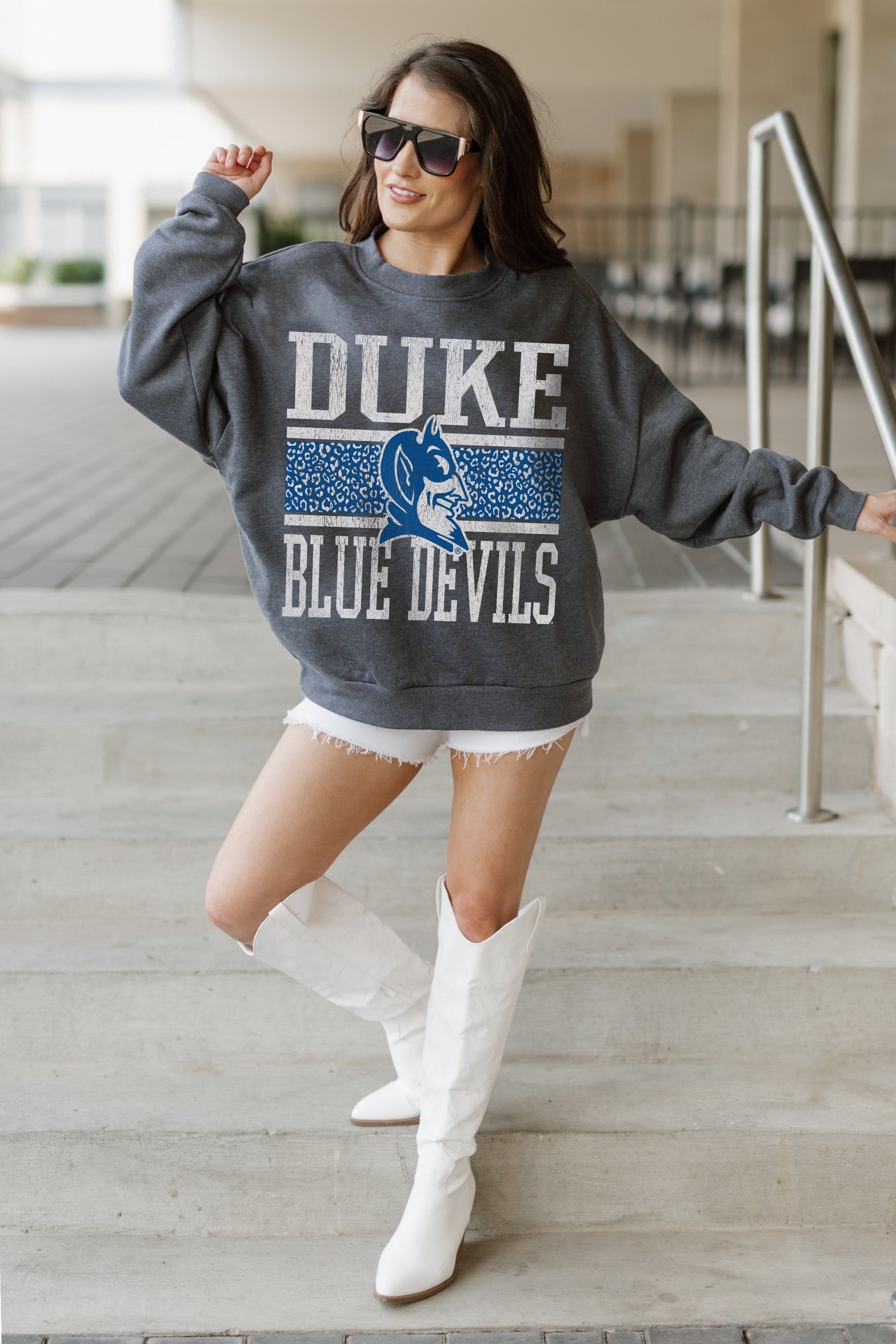 DUKE BLUE DEVILS WILD TAILGATE PREMIUM FLEECE DROP SHOULDER CREWNECK PULLOVER