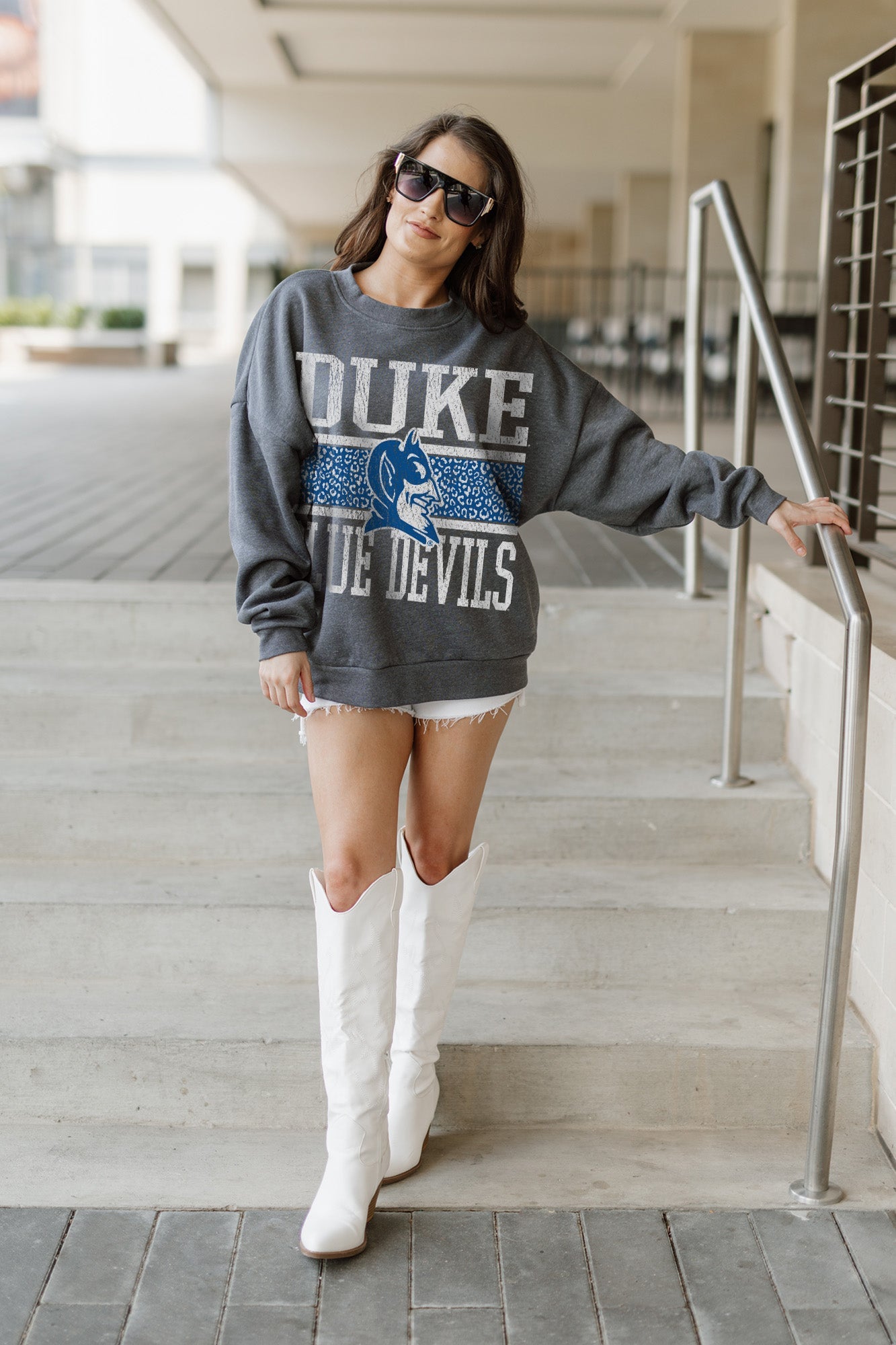 DUKE BLUE DEVILS WILD TAILGATE PREMIUM FLEECE DROP SHOULDER CREWNECK PULLOVER