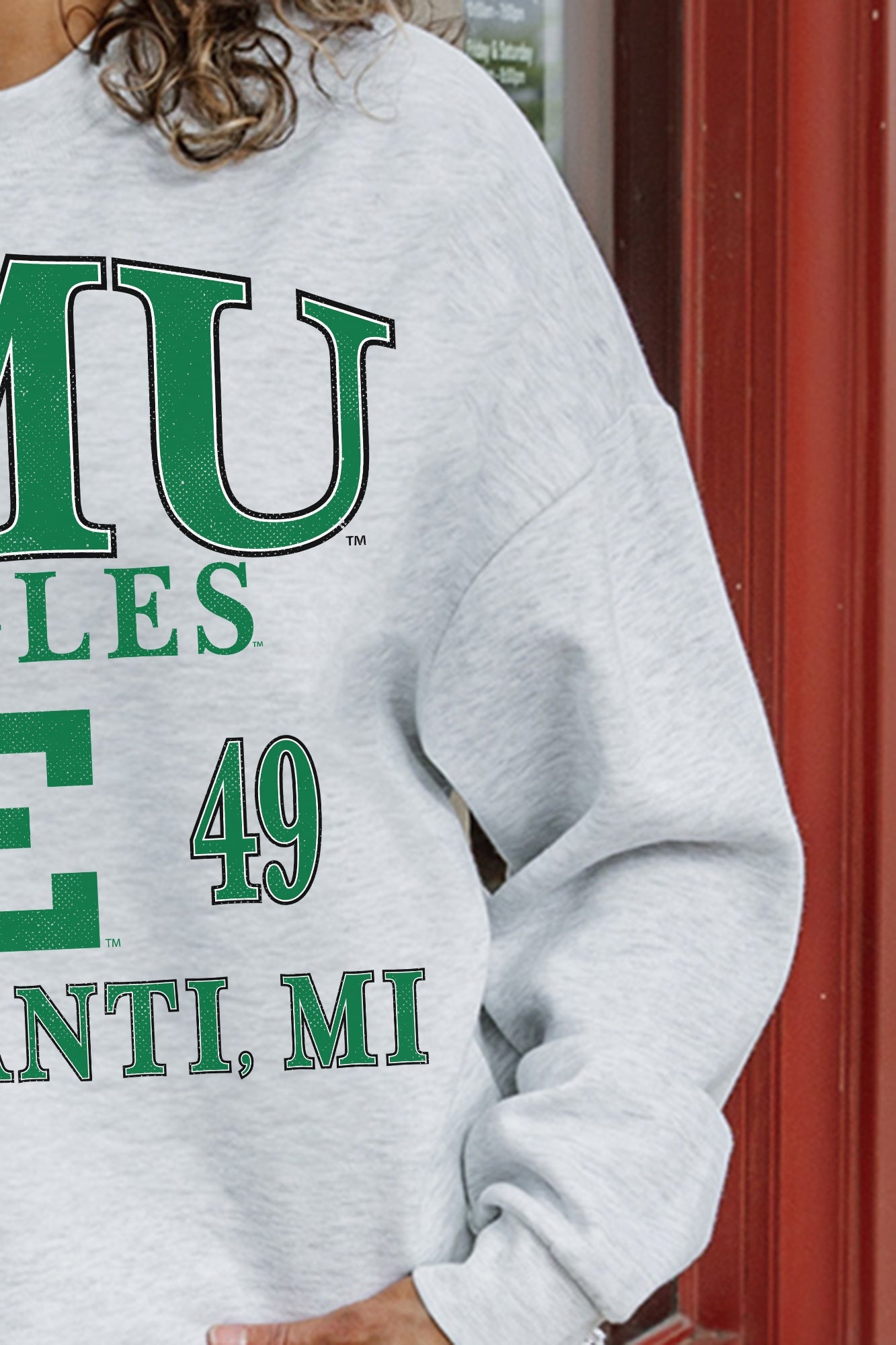 EASTERN MICHIGAN EAGLES ALLEGIANCE PREMIUM FLEECE DROP SHOULDER CREWNECK PULLOVER