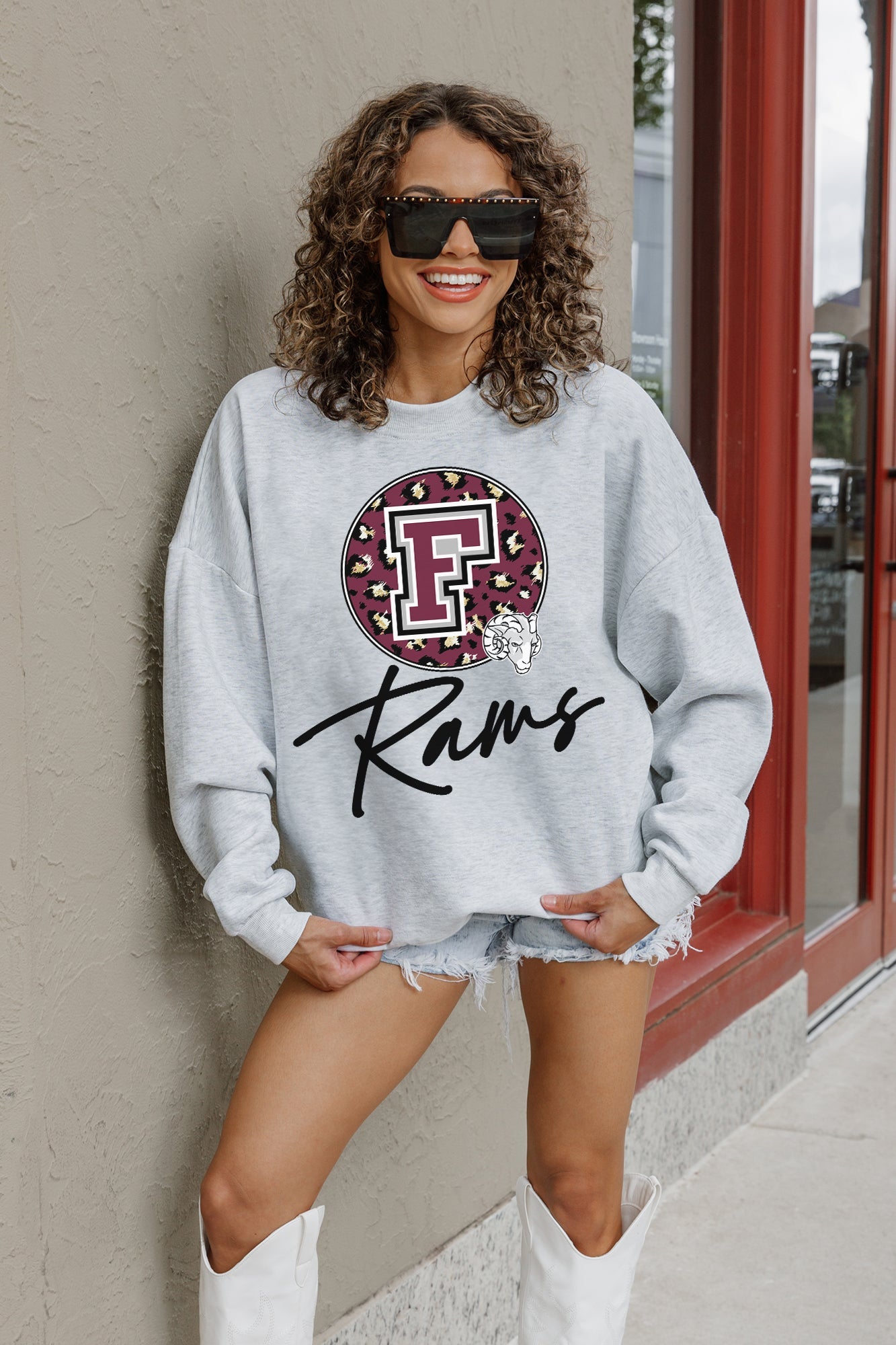 FORDHAM RAMS GOING WILD PREMIUM FLEECE DROP SHOULDER CREWNECK PULLOVER