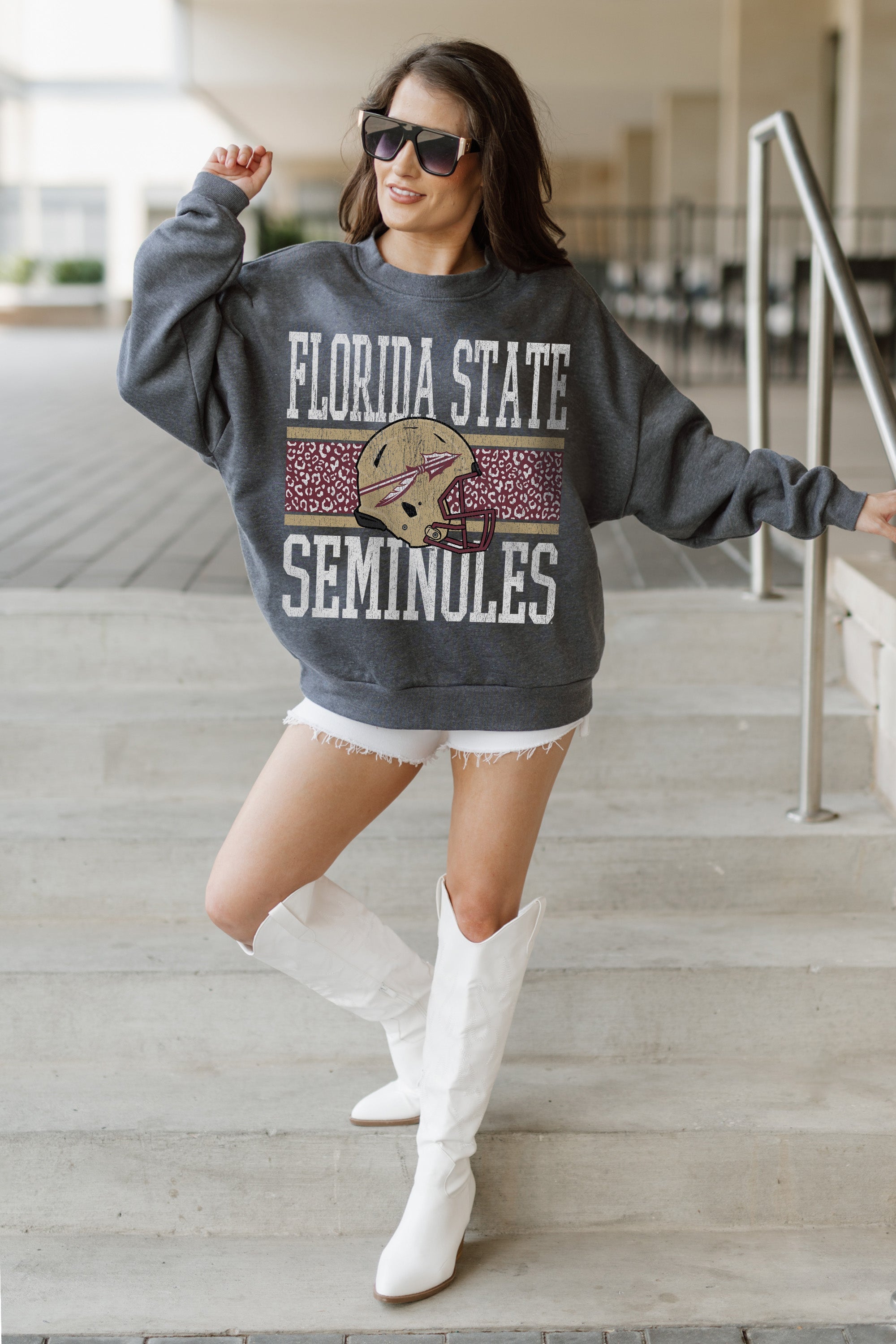 FLORIDA STATE SEMINOLES WILD TAILGATE PREMIUM FLEECE DROP SHOULDER CREWNECK PULLOVER