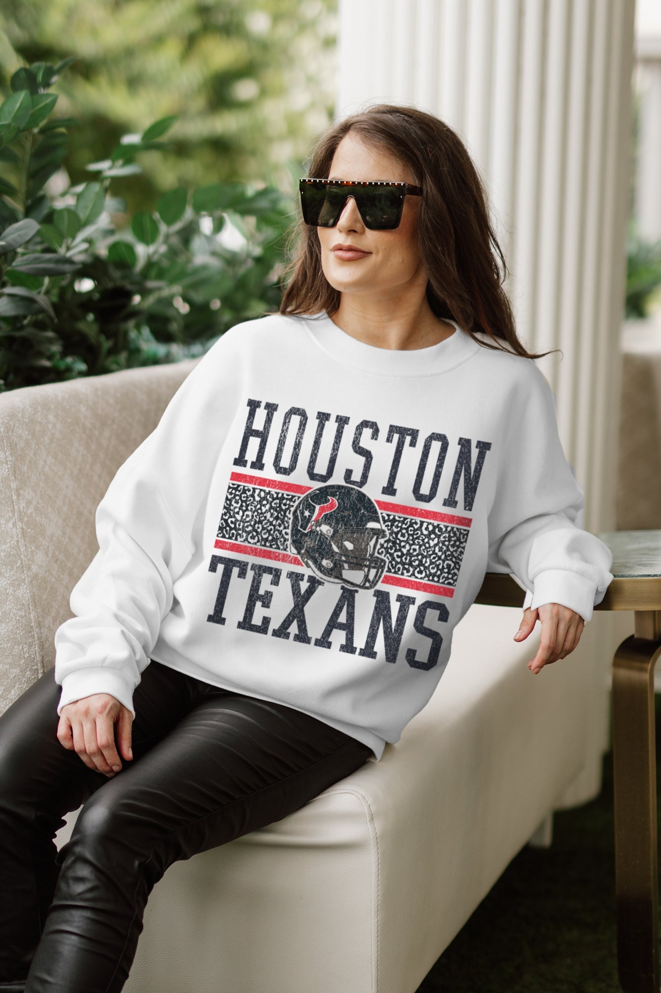 HOUSTON TEXANS FAIR CATCH PREMIUM FLEECE DROP SHOULDER CREWNECK PULLOVER