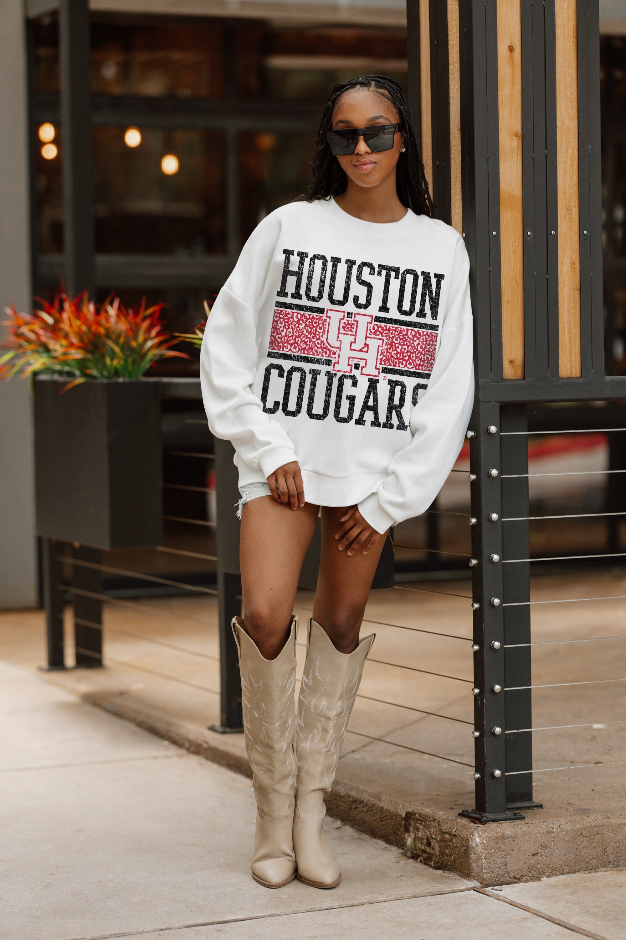 HOUSTON COUGARS FAIR CATCH PREMIUM FLEECE DROP SHOULDER CREWNECK PULLOVER