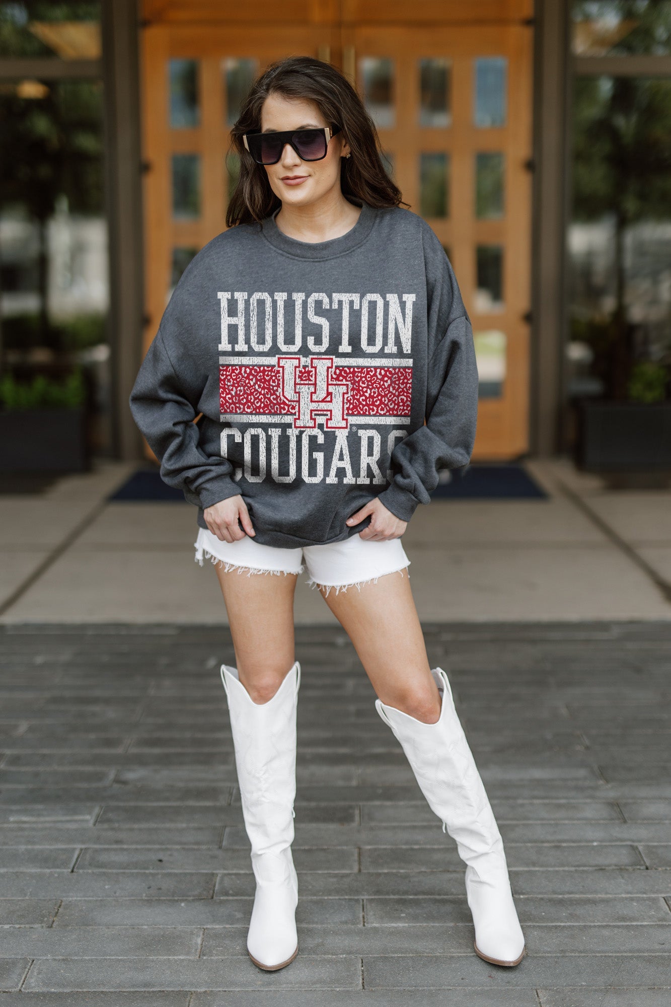 HOUSTON COUGARS WILD TAILGATE PREMIUM FLEECE DROP SHOULDER CREWNECK PULLOVER