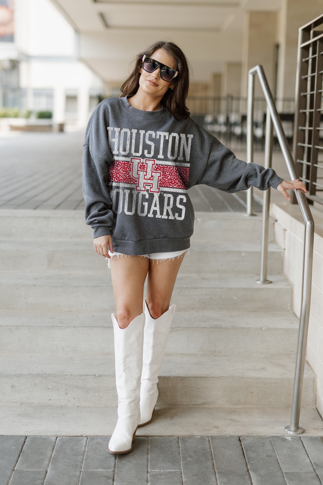 HOUSTON COUGARS WILD TAILGATE PREMIUM FLEECE DROP SHOULDER CREWNECK PULLOVER