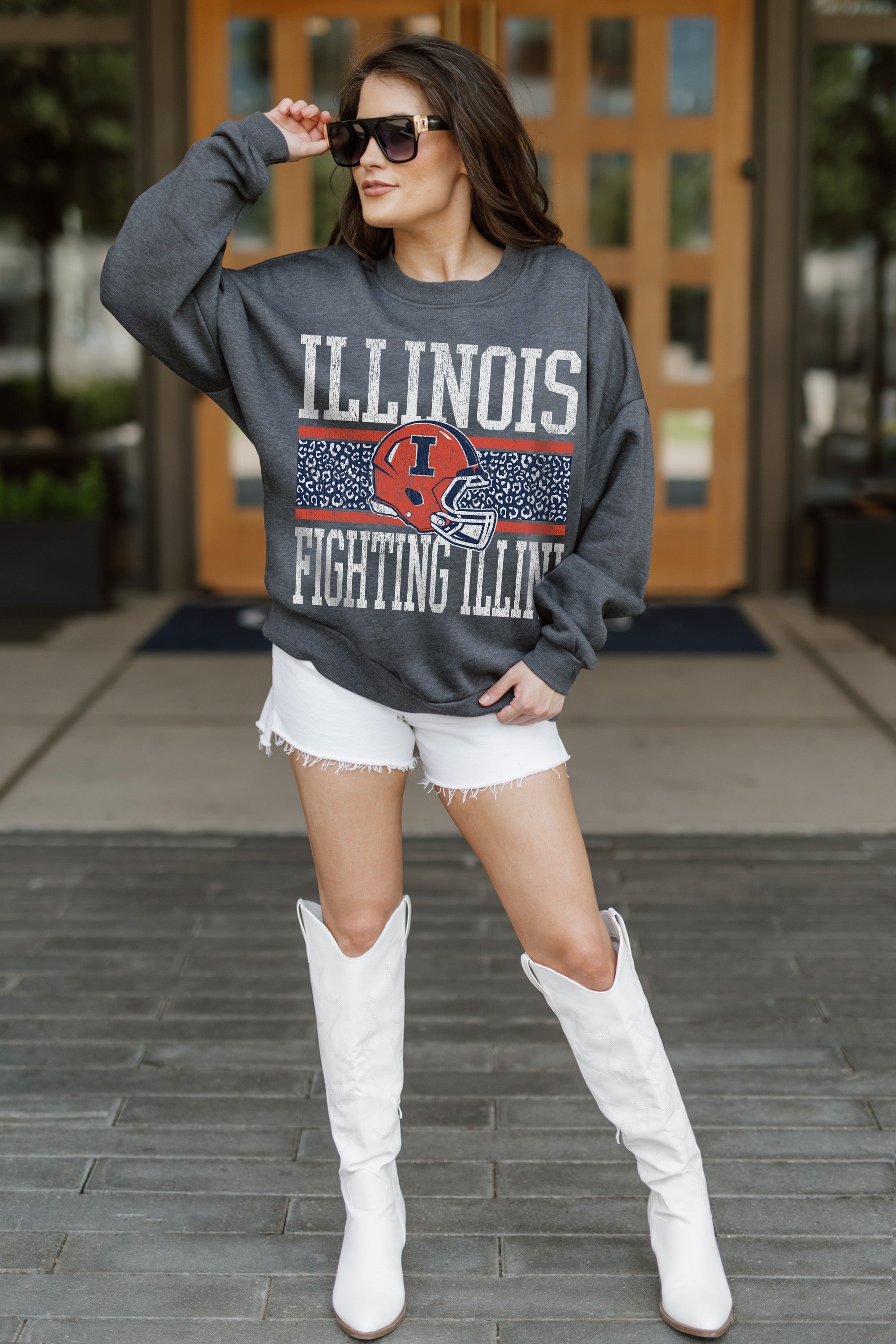 ILLINOIS FIGHTING ILLINI WILD TAILGATE PREMIUM FLEECE DROP SHOULDER CREWNECK PULLOVER