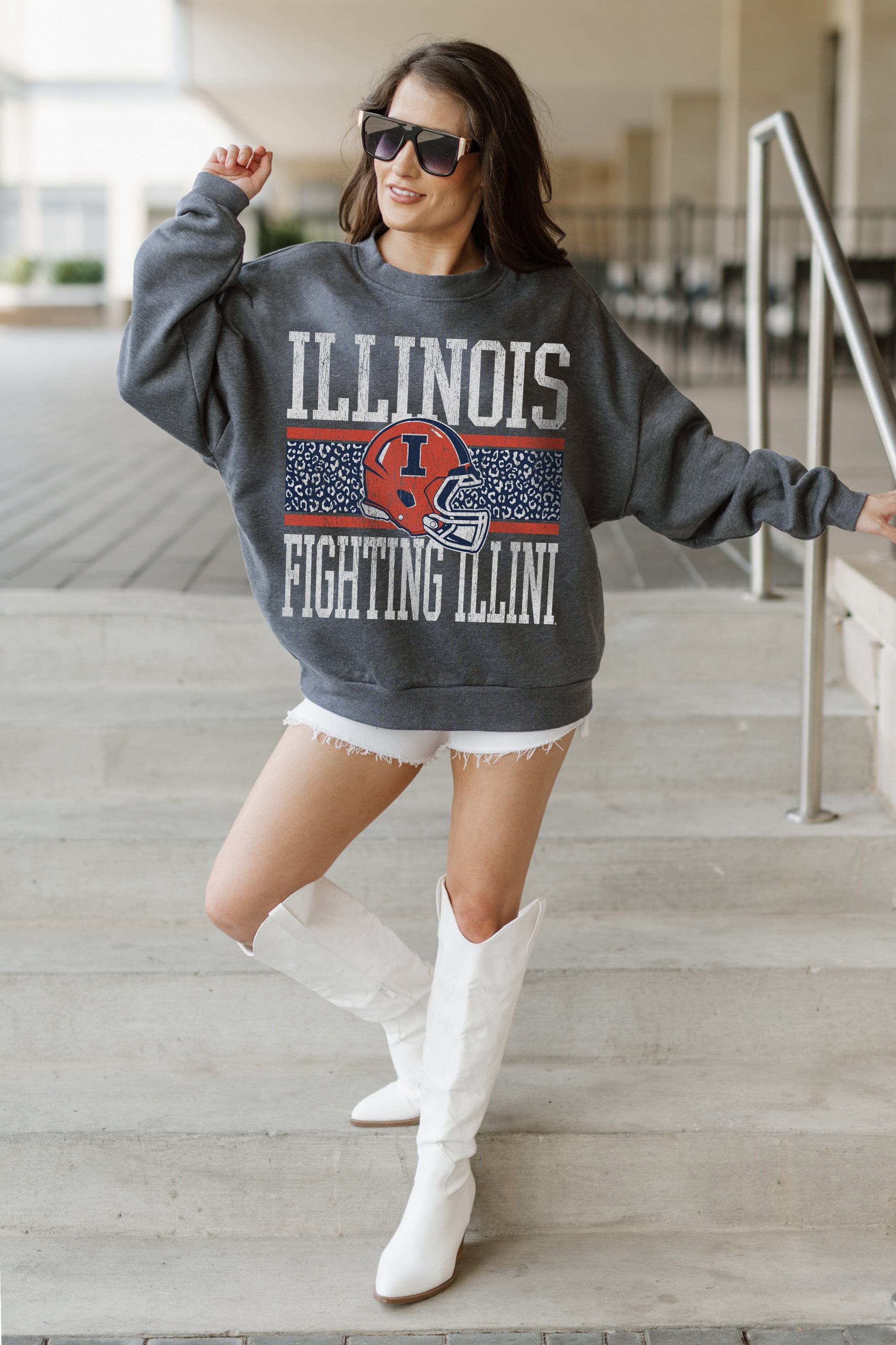 ILLINOIS FIGHTING ILLINI WILD TAILGATE PREMIUM FLEECE DROP SHOULDER CREWNECK PULLOVER