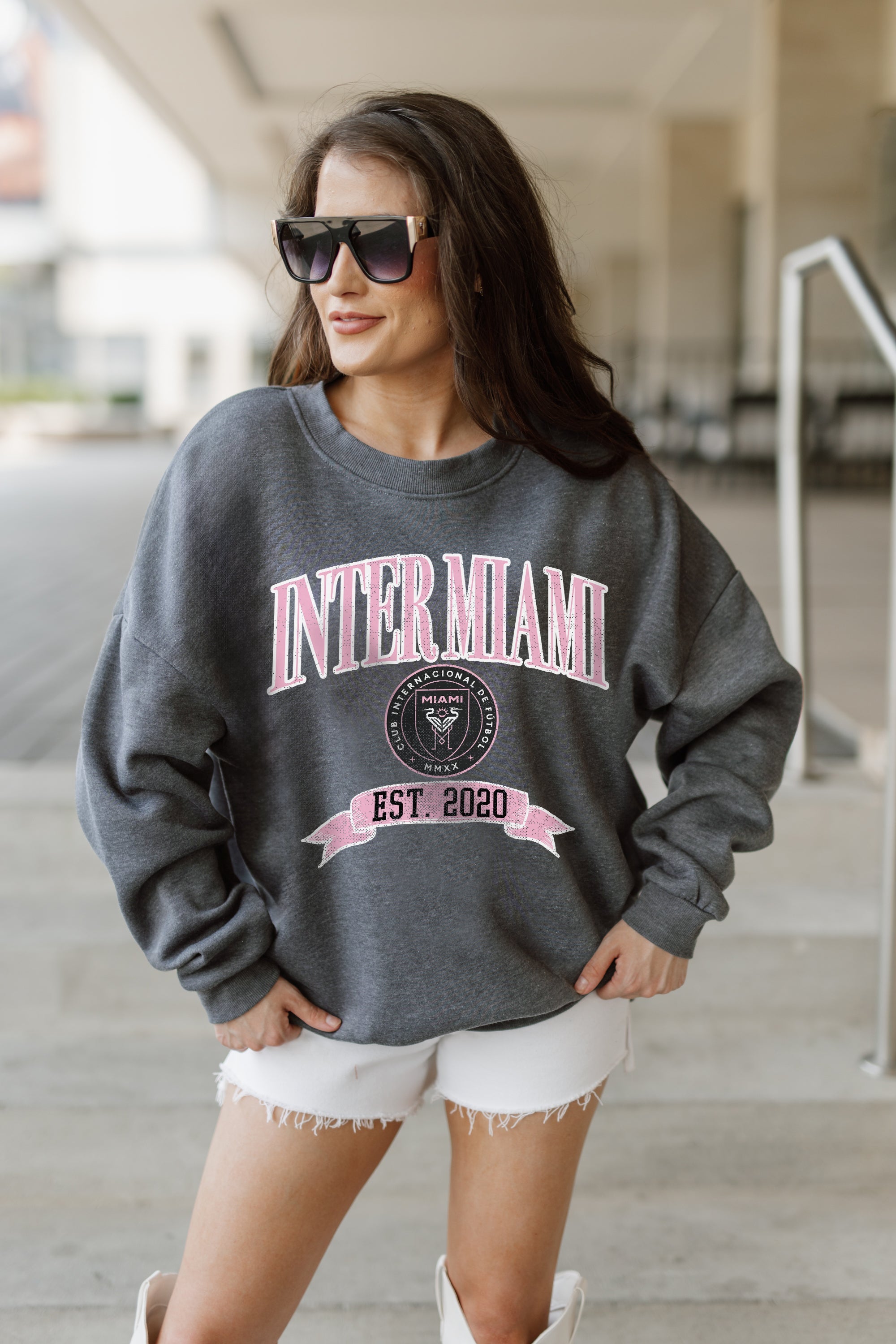 INTER MIAMI CF SEAL THE DEAL PREMIUM FLEECE DROP SHOULDER CREWNECK PULLOVER