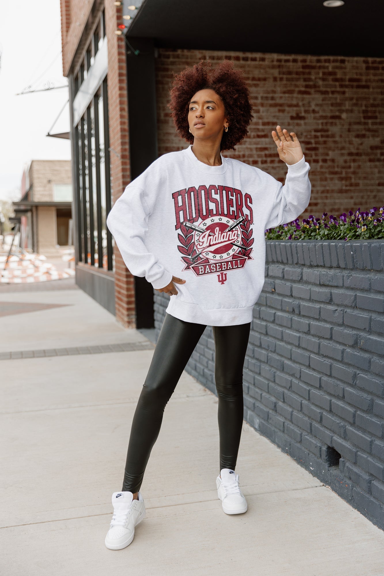 INDIANA HOOSIERS BASES LOADED PREMIUM FLEECE DROP SHOULDER CREWNECK PULLOVER