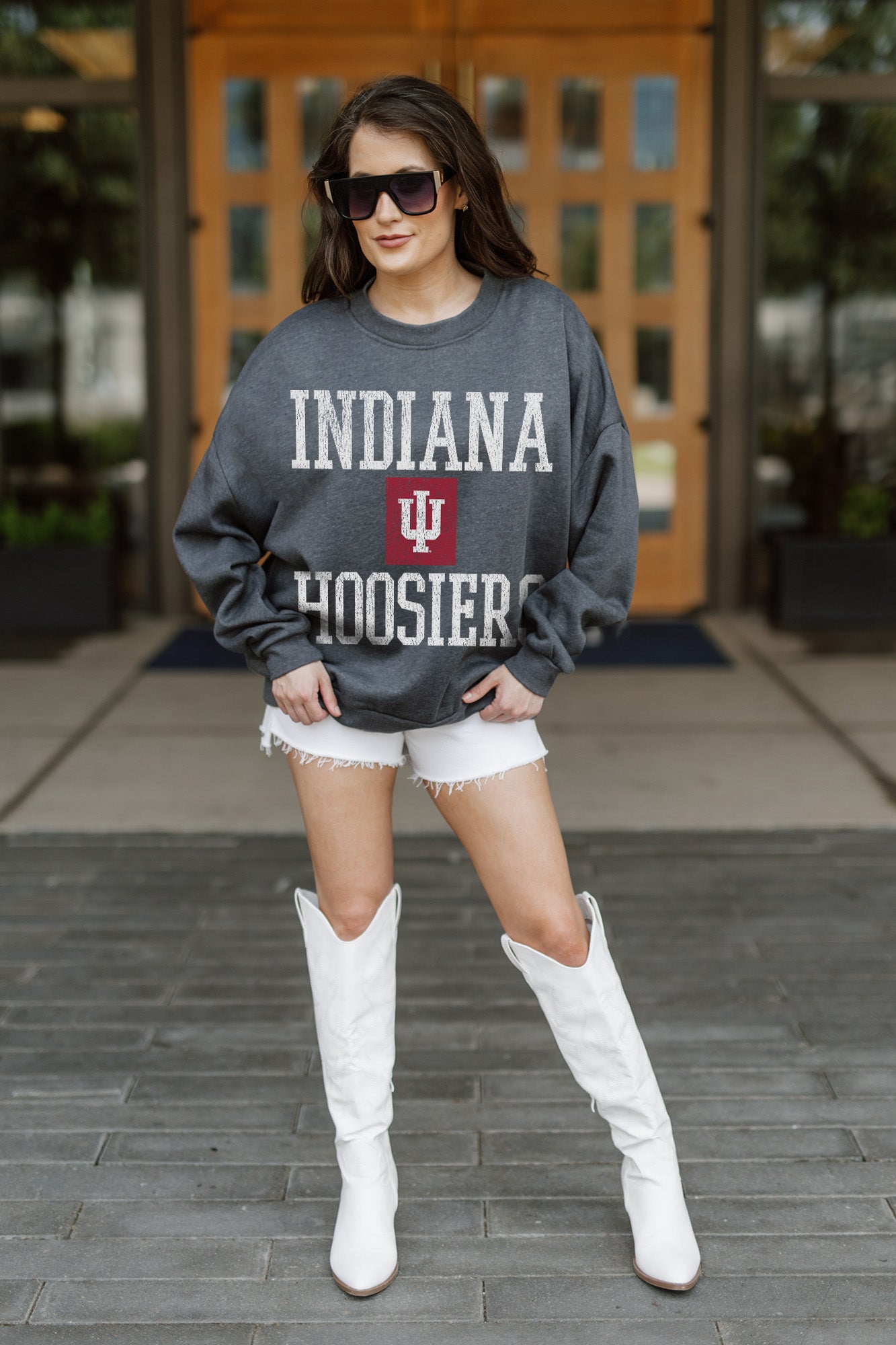 INDIANA HOOSIERS WILD TAILGATE PREMIUM FLEECE DROP SHOULDER CREWNECK PULLOVER