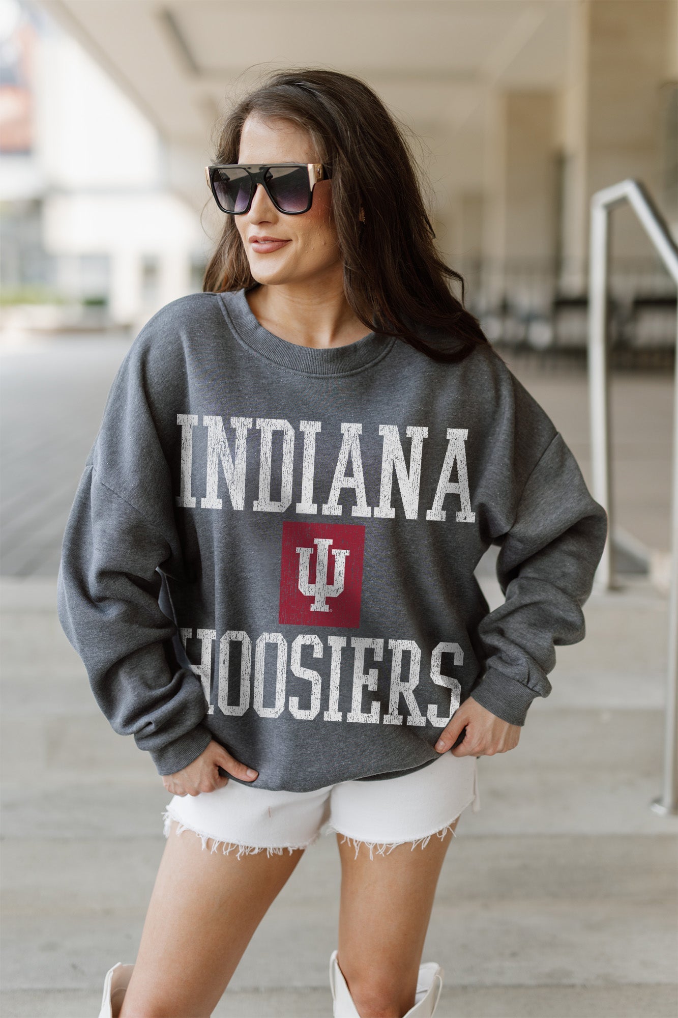 INDIANA HOOSIERS WILD TAILGATE PREMIUM FLEECE DROP SHOULDER CREWNECK PULLOVER