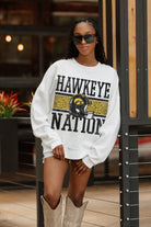 IOWA HAWKEYES FAIR CATCH PREMIUM FLEECE DROP SHOULDER CREWNECK PULLOVER