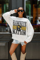 IOWA HAWKEYES FAIR CATCH PREMIUM FLEECE DROP SHOULDER CREWNECK PULLOVER