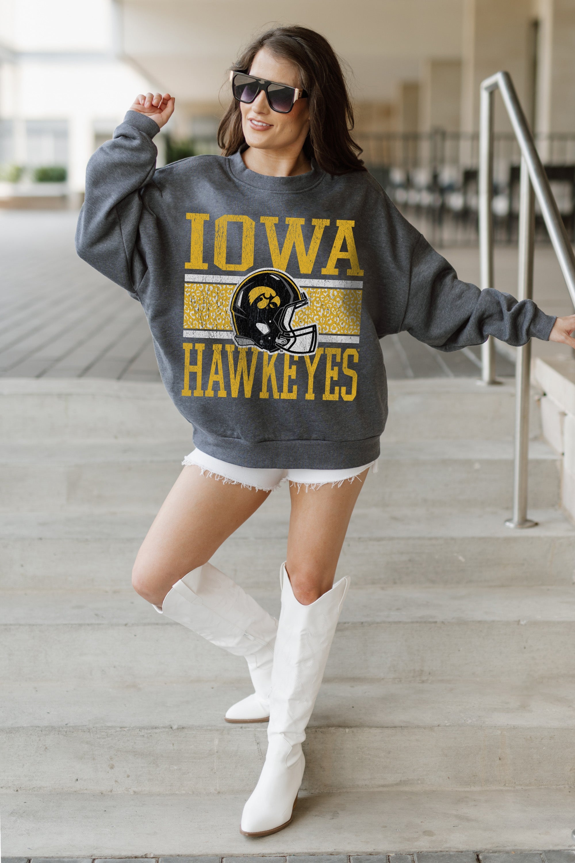 IOWA HAWKEYES WILD TAILGATE PREMIUM FLEECE DROP SHOULDER CREWNECK PULLOVER