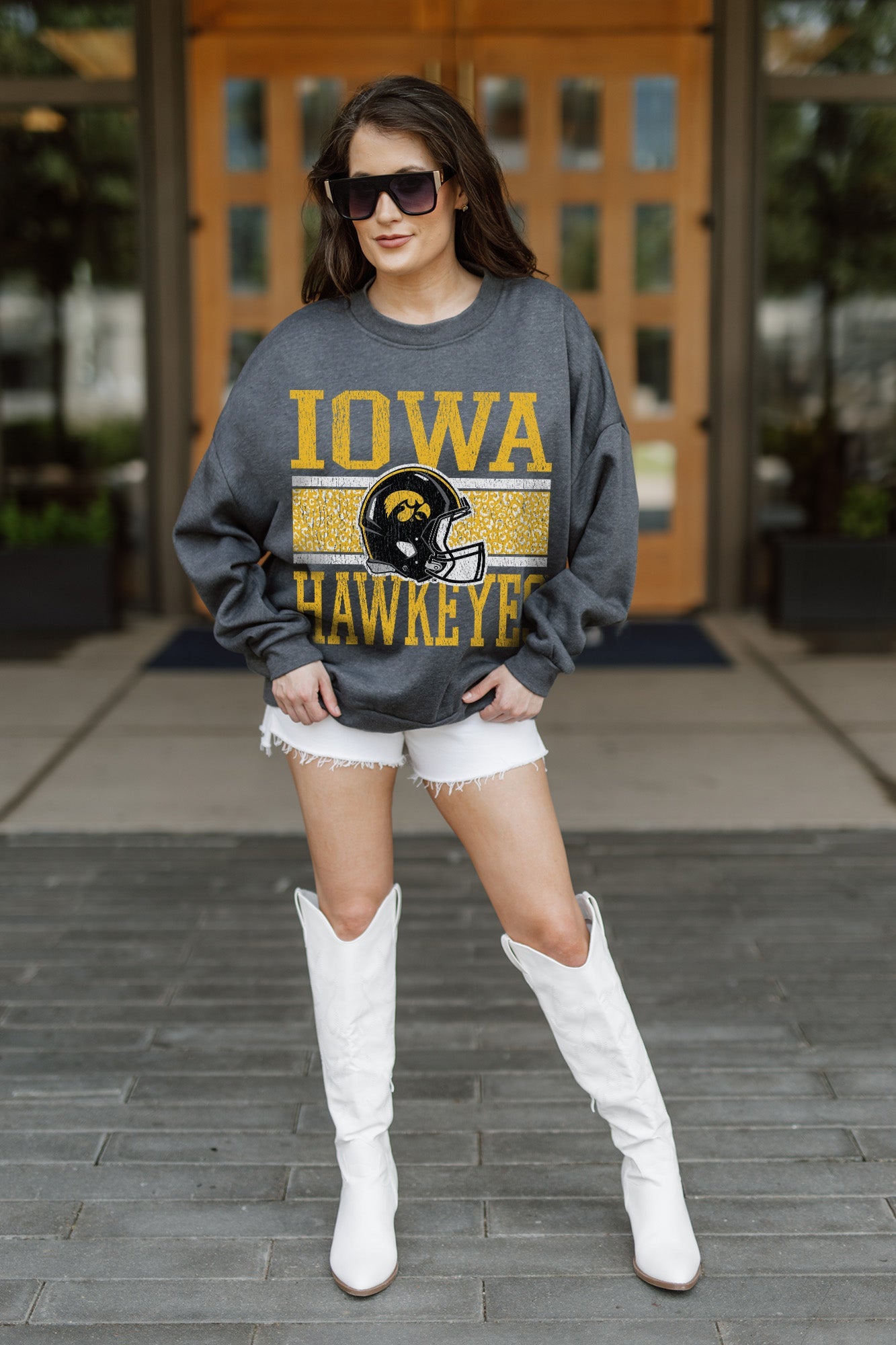 IOWA HAWKEYES WILD TAILGATE PREMIUM FLEECE DROP SHOULDER CREWNECK PULLOVER