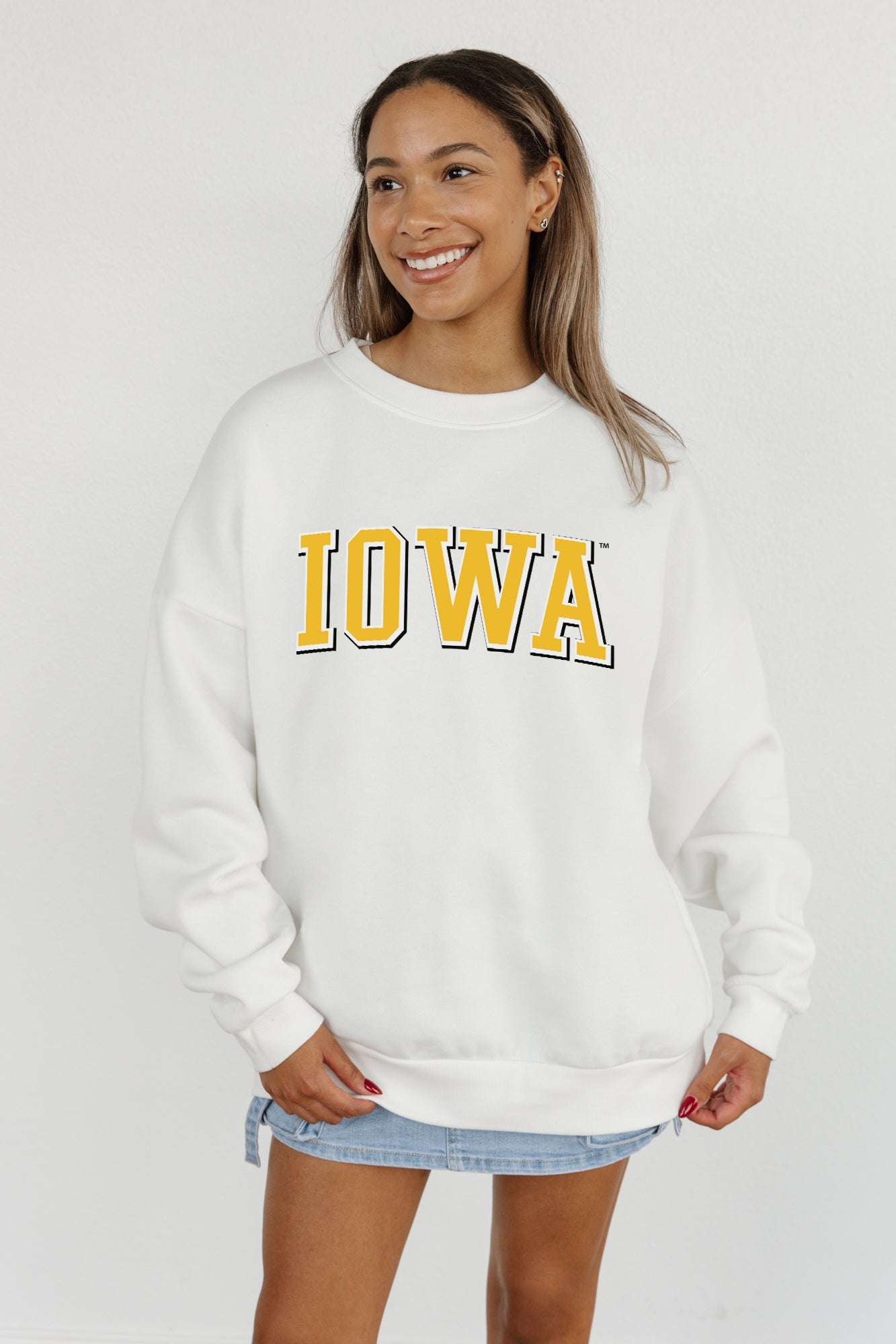 IOWA HAWKEYES ALL-STAR APPEAL PREMIUM FLEECE DROP SHOULDER CREWNECK PULLOVER BY MADI PREWETT TROUTT