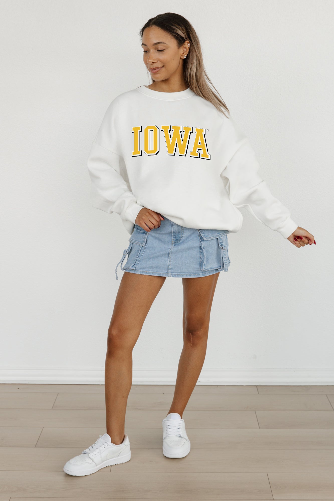 IOWA HAWKEYES ALL-STAR APPEAL PREMIUM FLEECE DROP SHOULDER CREWNECK PULLOVER BY MADI PREWETT TROUTT