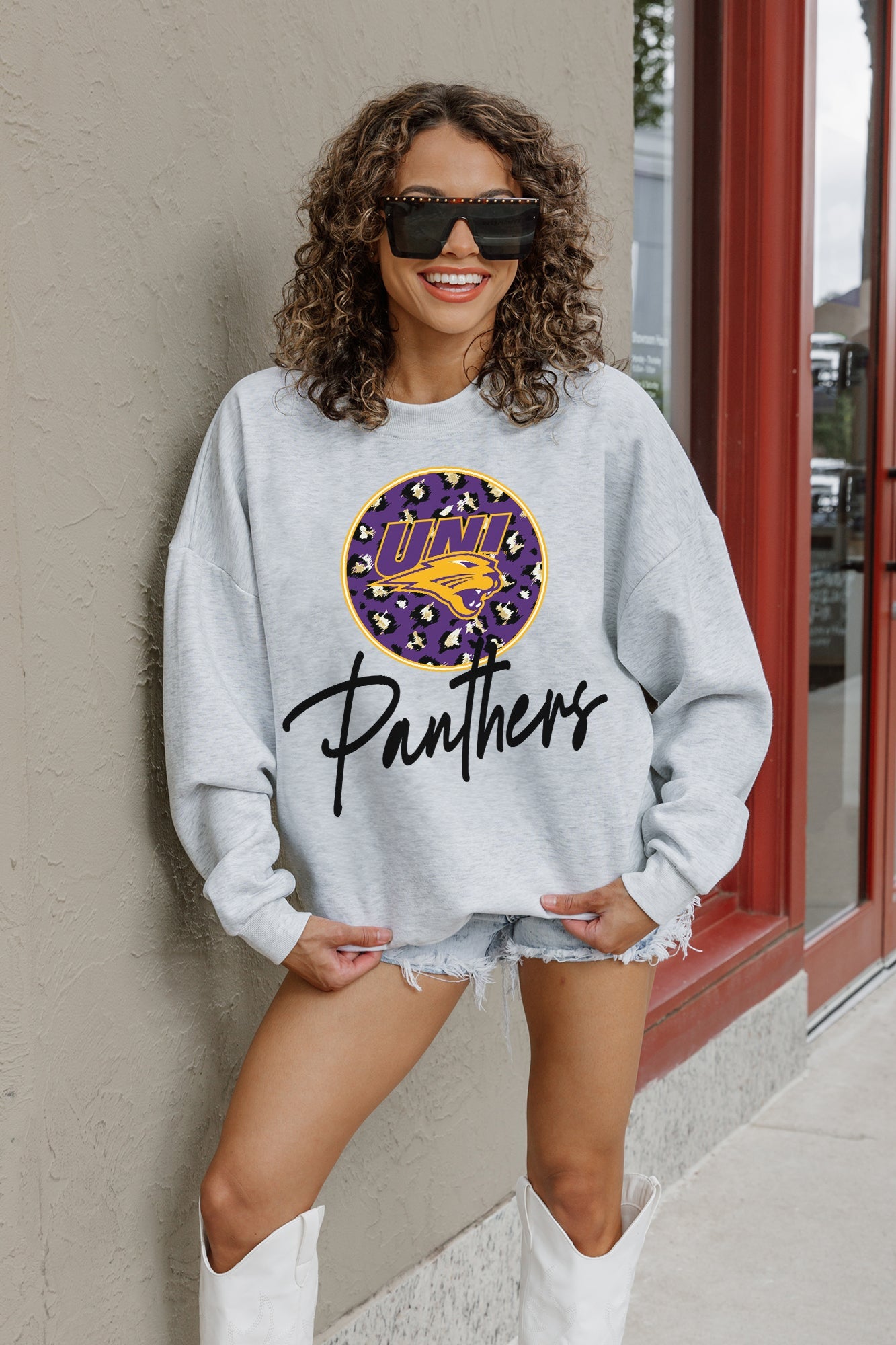 NORTHERN IOWA PANTHERS GOING WILD PREMIUM FLEECE DROP SHOULDER CREWNECK PULLOVER