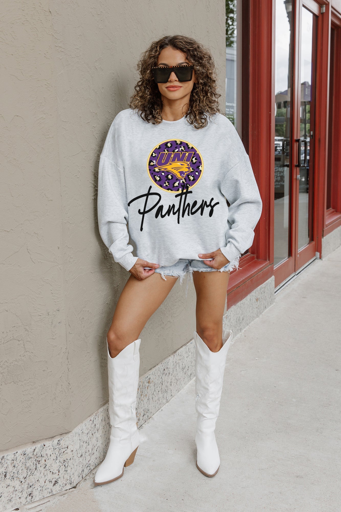 NORTHERN IOWA PANTHERS GOING WILD PREMIUM FLEECE DROP SHOULDER CREWNECK PULLOVER