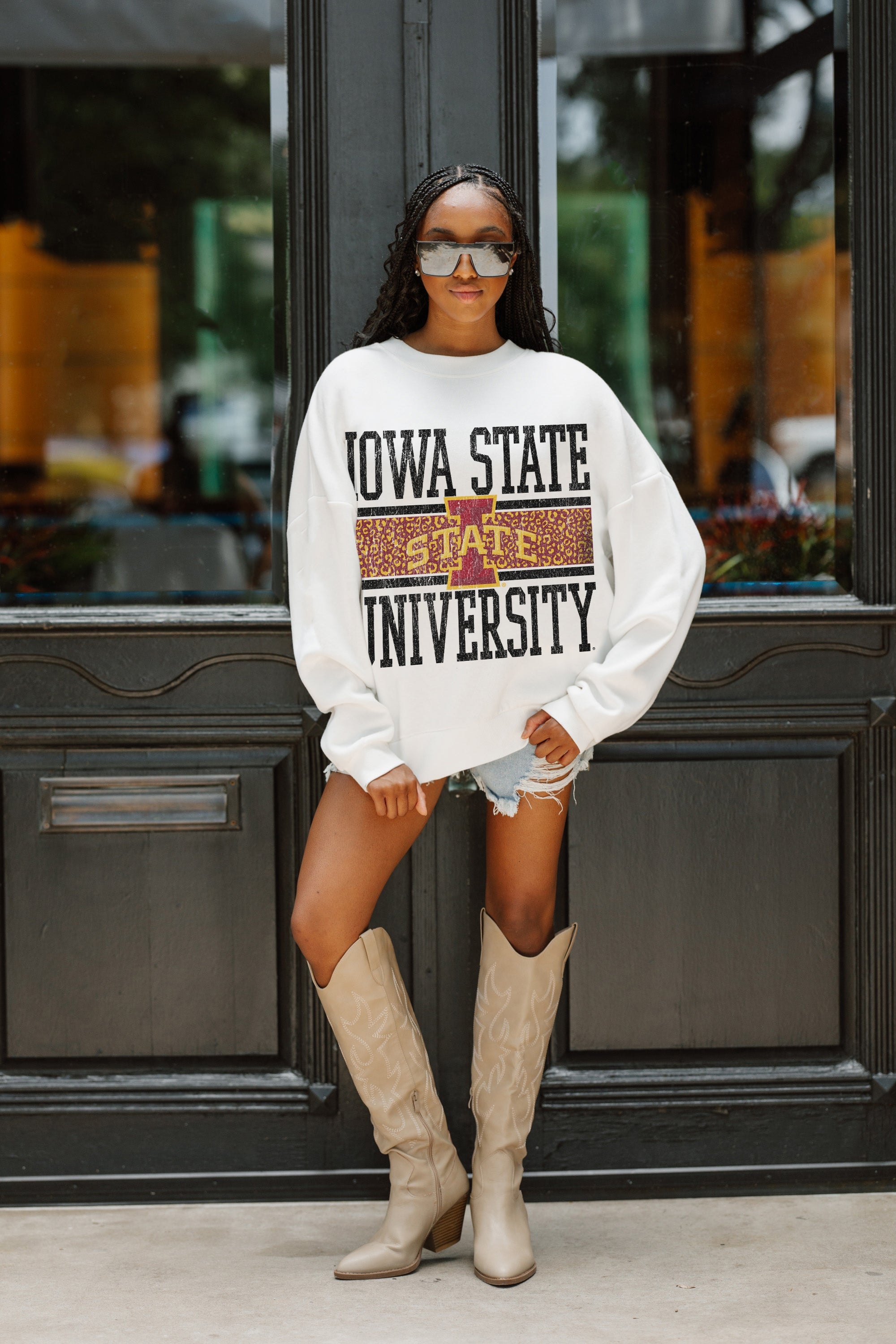 IOWA STATE CYCLONES FAIR CATCH PREMIUM FLEECE DROP SHOULDER CREWNECK PULLOVER